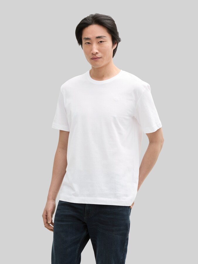 Basic T-shirt with embroidered logo by Men, White