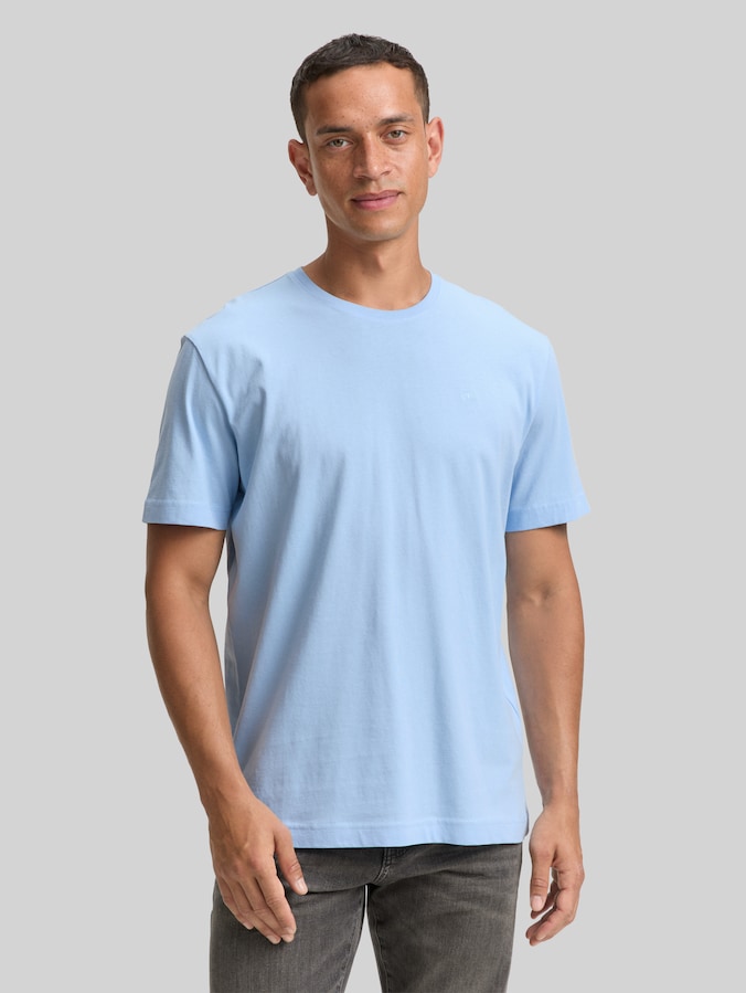 Basic T-Shirt mit Logo-Stickerei von Men, washed out middle blue