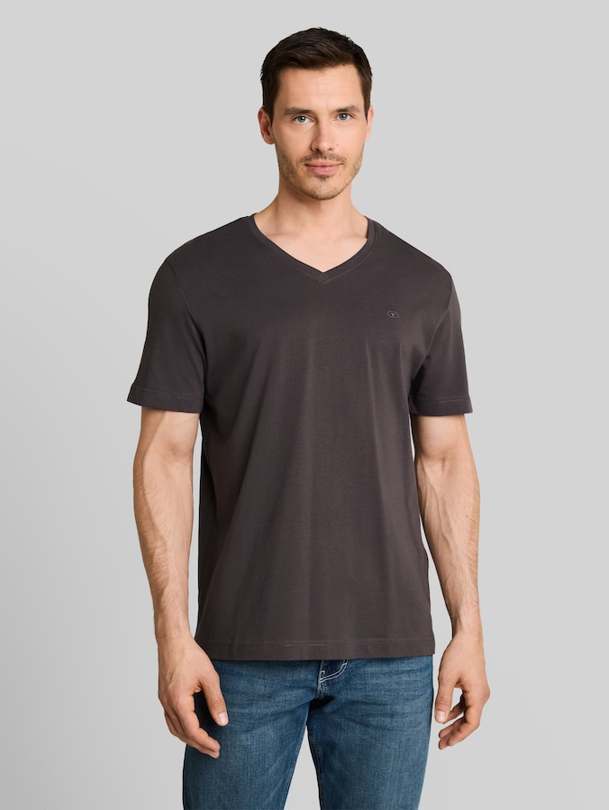 Basic T-Shirt mit V-Ausschnitt von Men, Tarmac Grey