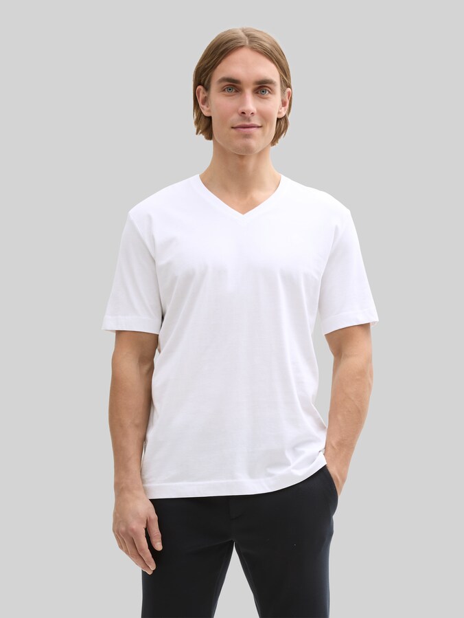 Basic T-shirt met V-hals door Men, White