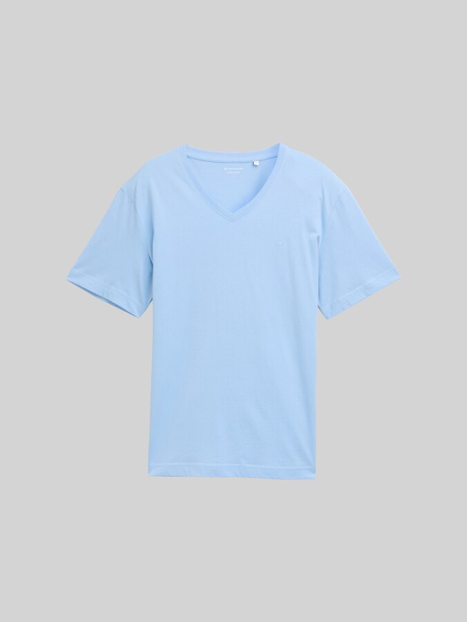T-shirt basique à col en V par Men, washed out middle blue