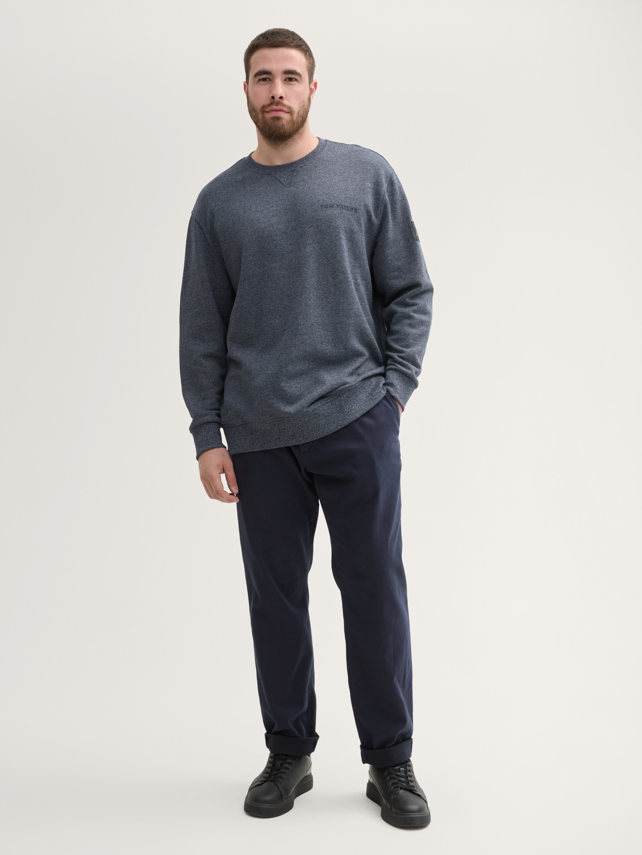 Plus Size - Sweatshirt mit Logo-Details - navy_grindle_structure - 