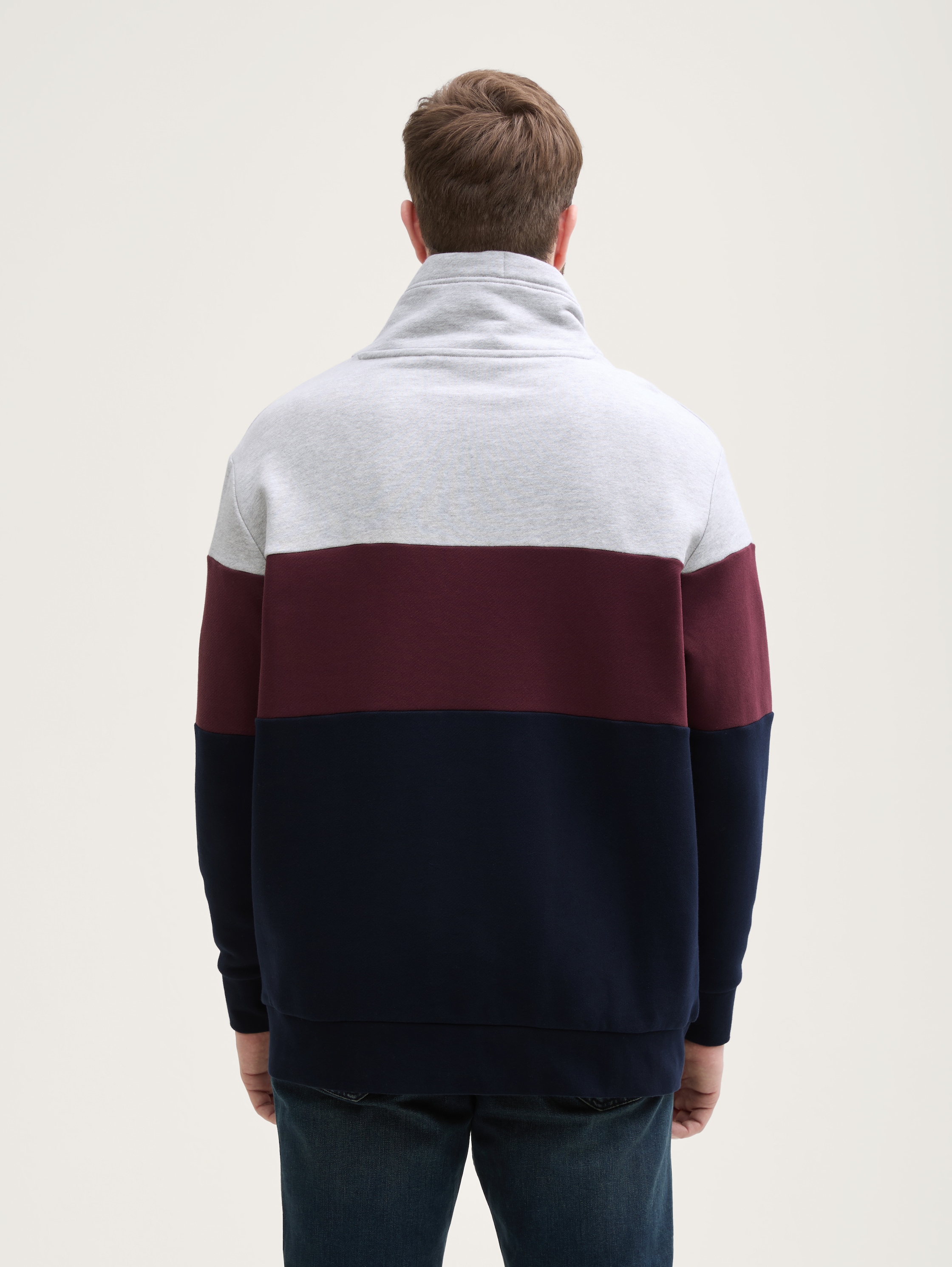 Plus Size - Sweatshirt mit Colour Blocking - light_stone_grey_melange - Auschnitt Model-Rückansicht