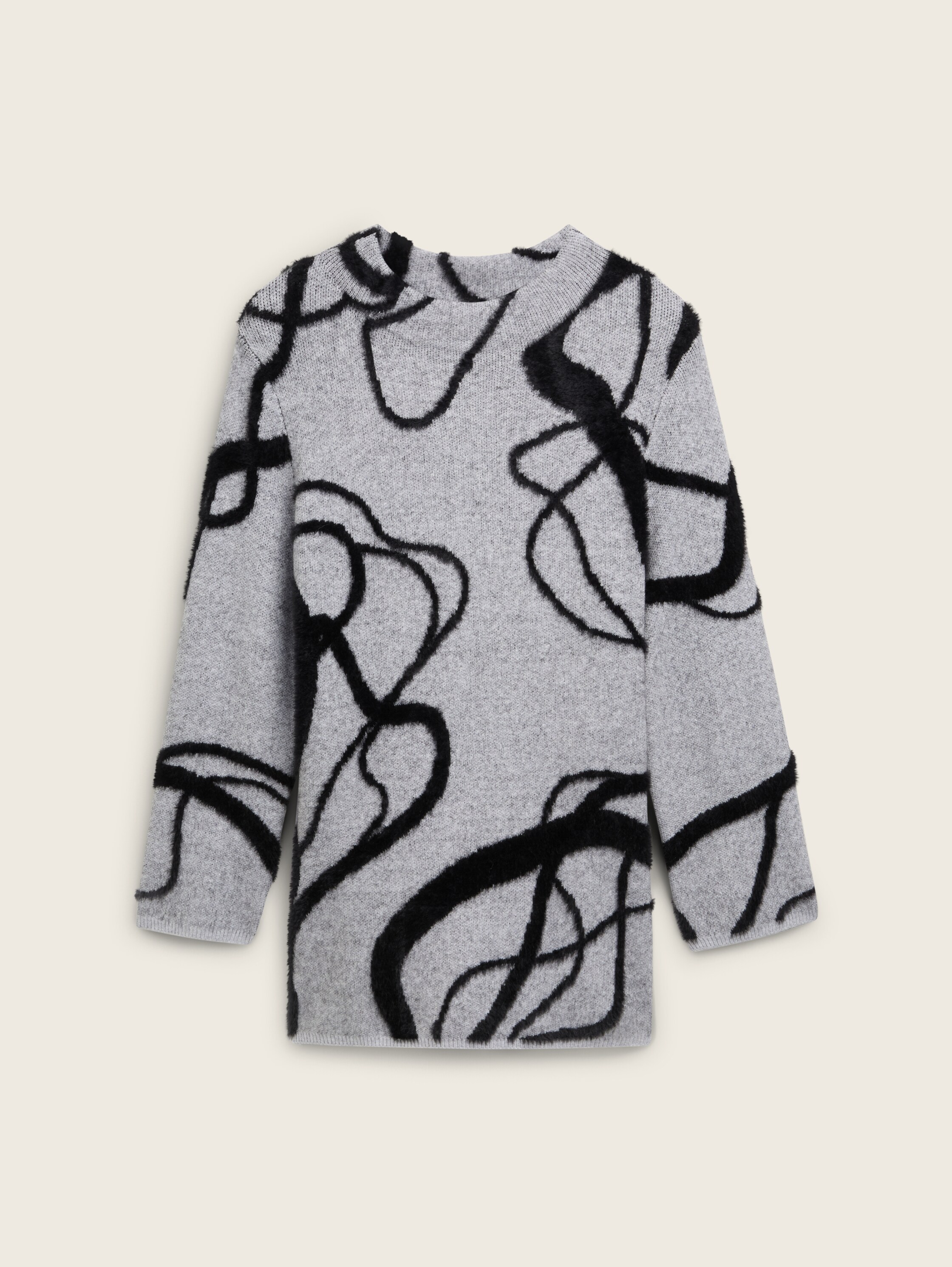 Plus Size - Loose Fit Strickpullover mit Muster - grey_geometric_knit_pattern - 