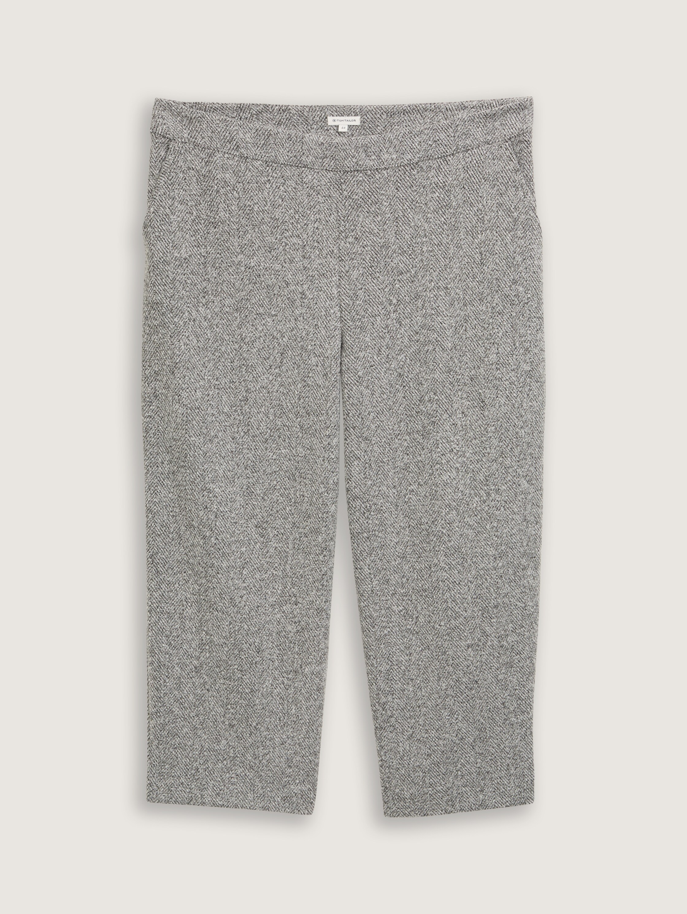 Plus Size - Cropped Culotte Hose - grey_heringbone_boucle - 