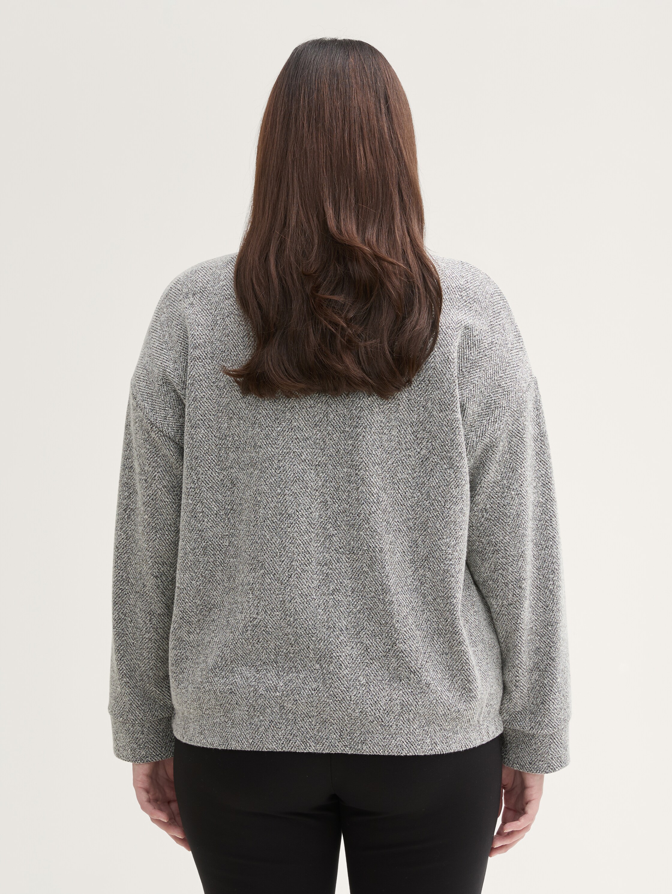 Plus Size - Sweatjacke mit Stehkragen - grey_heringbone_boucle - 