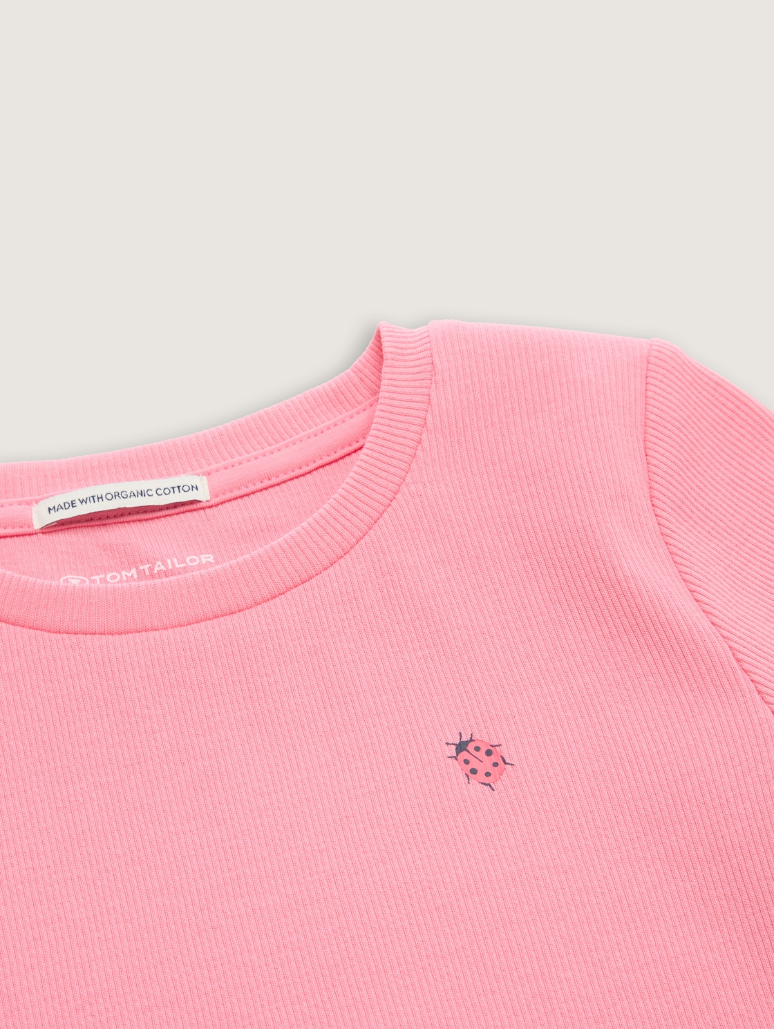 Ripp T-Shirt mit Print - sunrise pink - Detail-Model-Ansicht