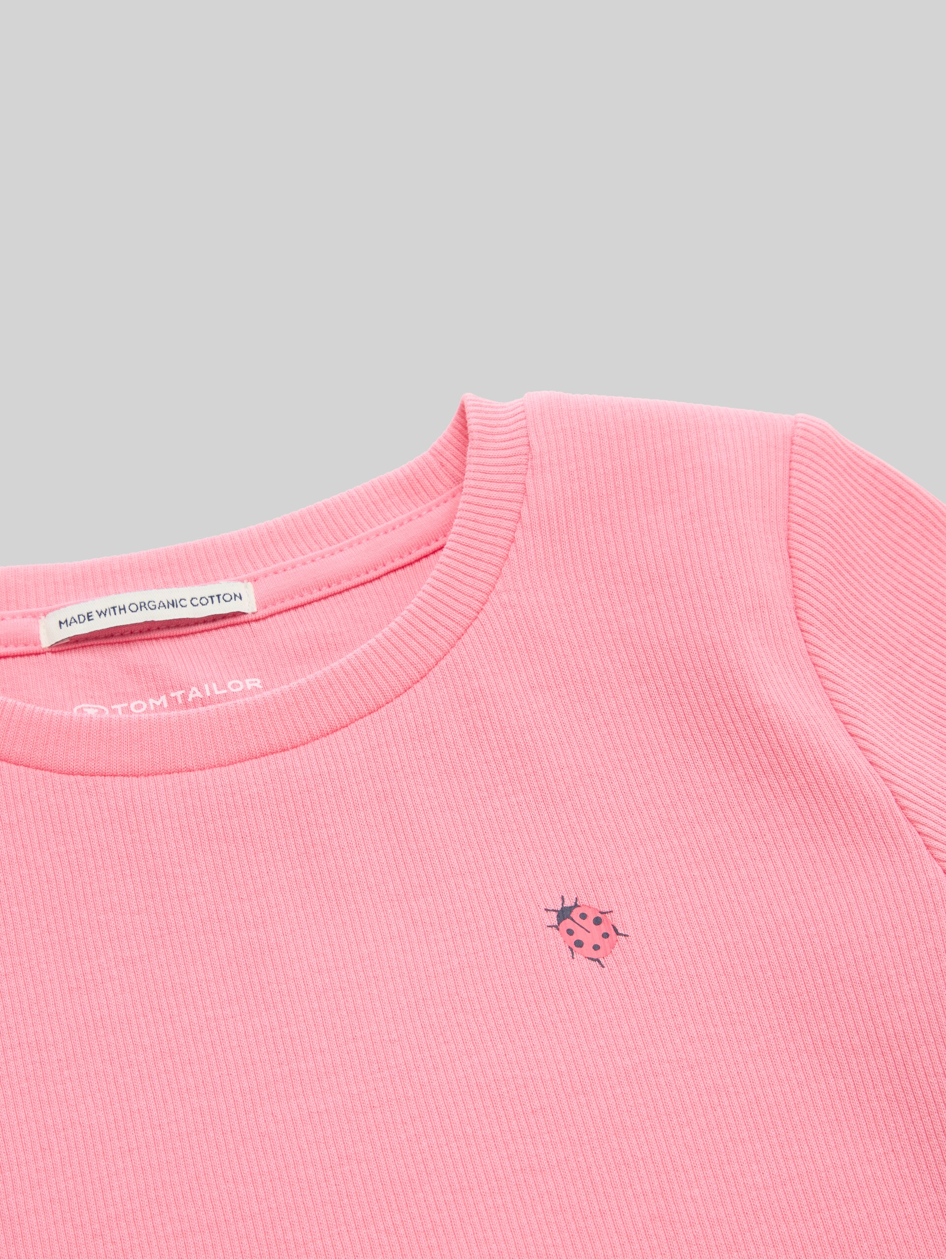 Ribbed T-shirt with print - sunrise pink - Detail model view