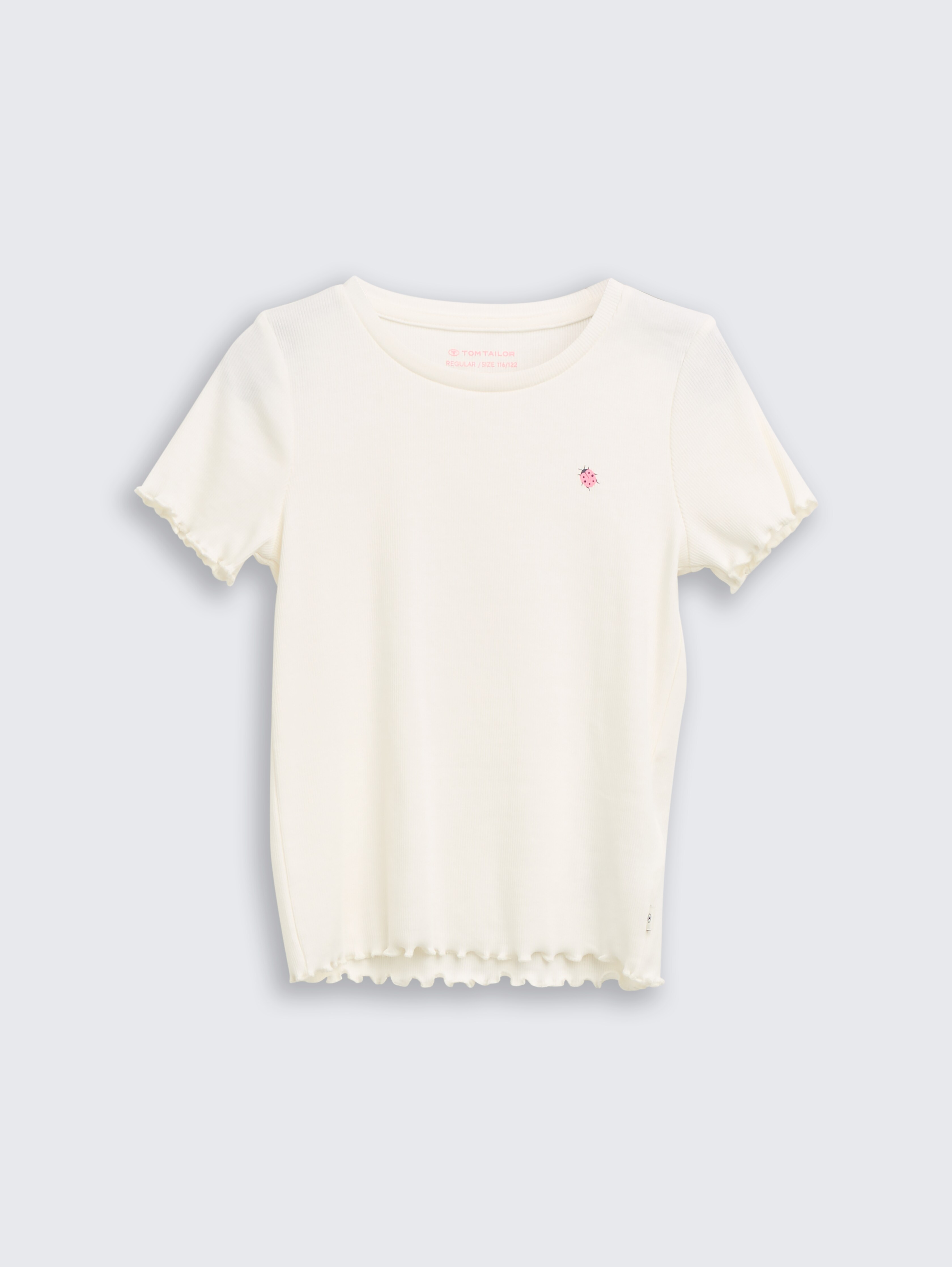 Ripp T-Shirt mit Print von Mini Girls, soft cream white