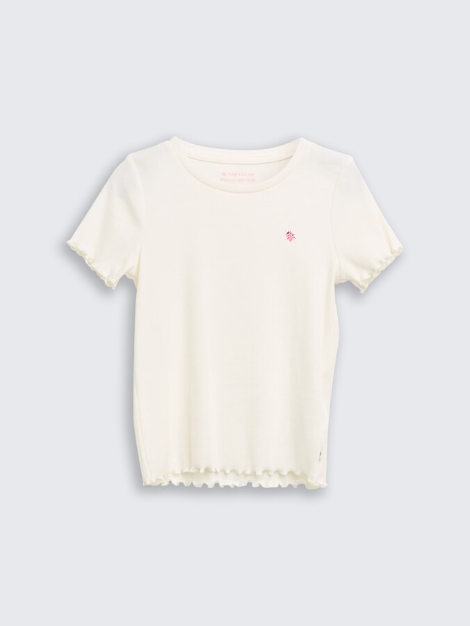 Geribbeld T-shirt met print door Mini Girls, soft cream white