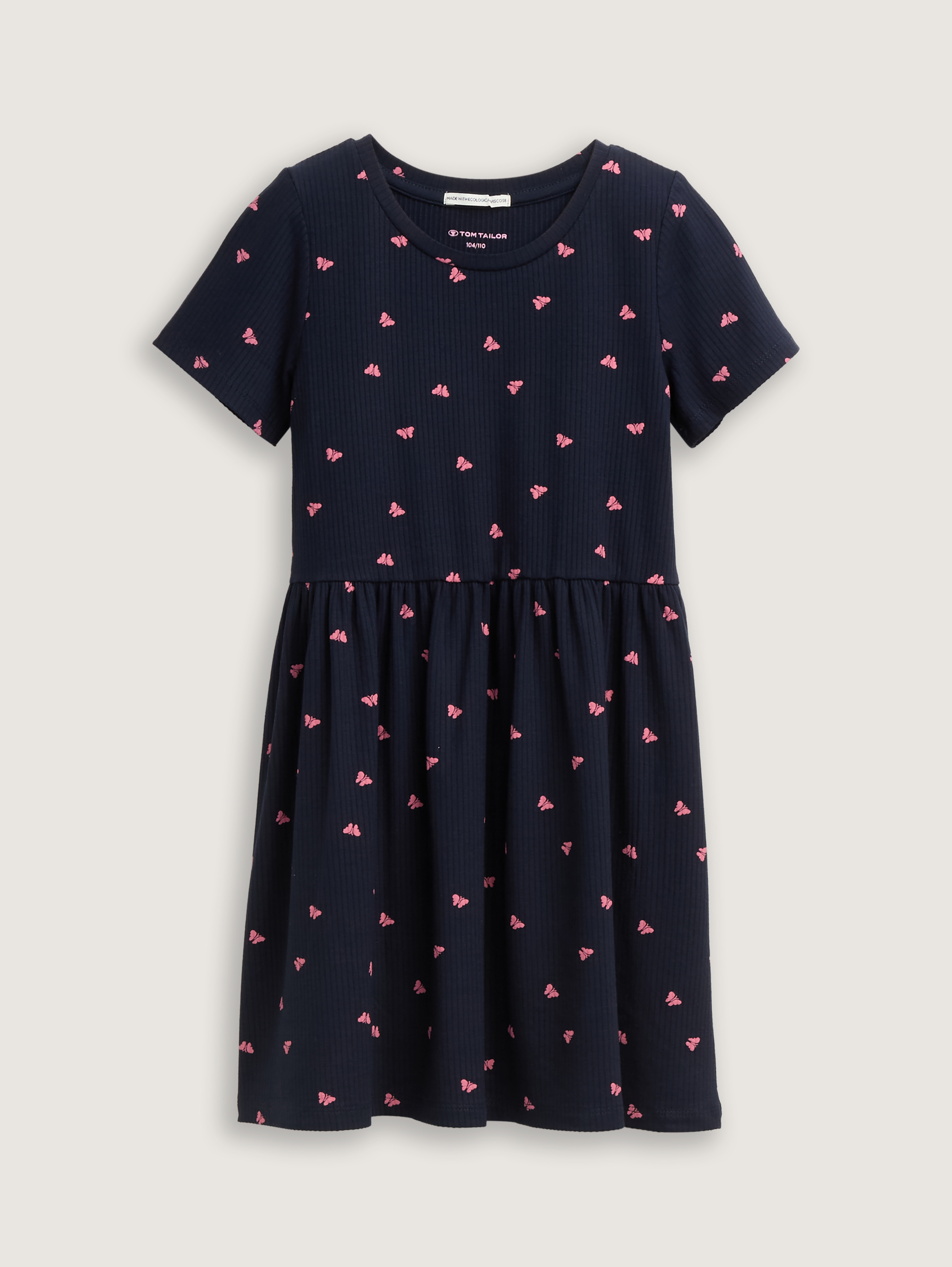 Mini-Kleid mit Rippstruktur von Mini Girls, dark blue pink butterfly