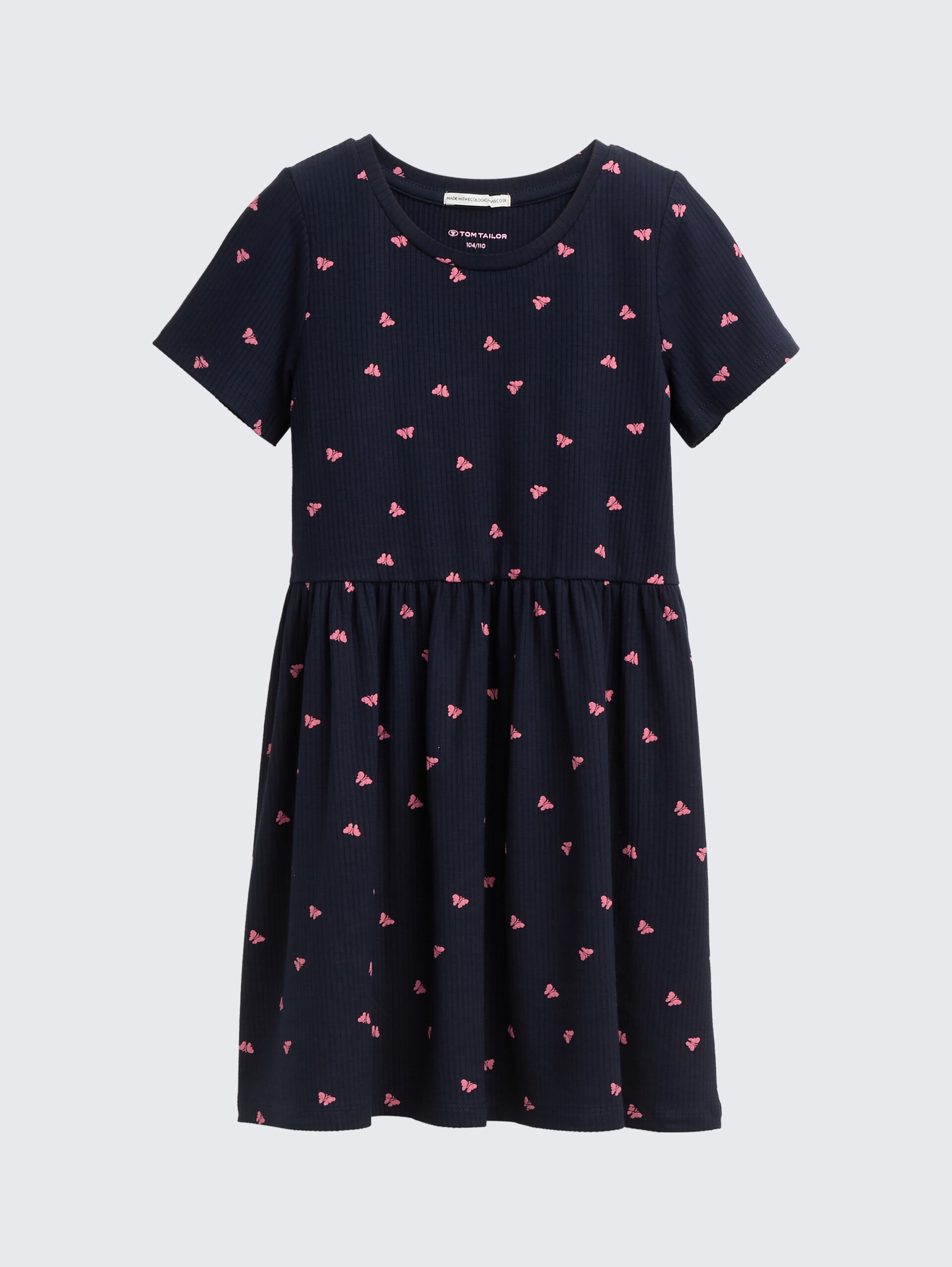 Mini-Kleid mit Rippstruktur - dark blue pink butterfly - Vorder-Produkt-Ansicht