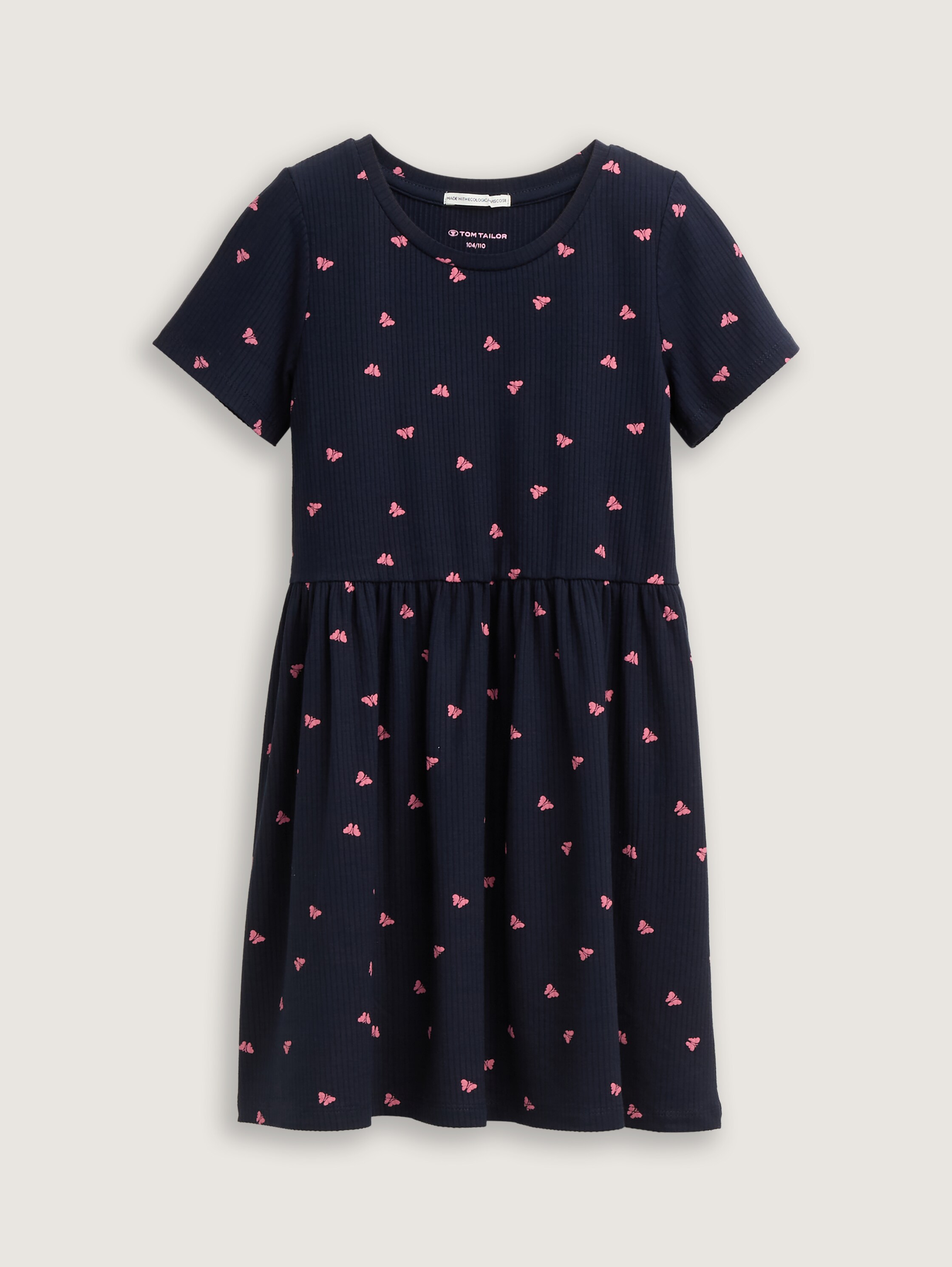 Mini-Kleid mit Muster - dark_blue_pink_butterfly - Vorder-Produkt-Ansicht