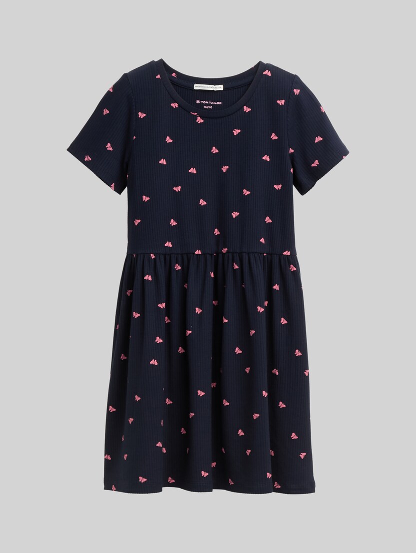 Mini dress with ribbed texture by Mini Girls, dark blue pink butterfly