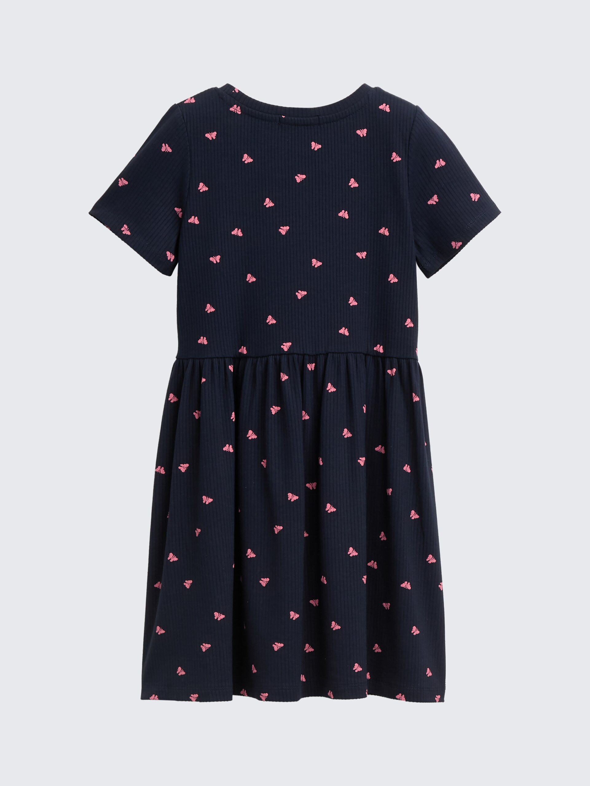 Mini-Kleid mit Rippstruktur - dark blue pink butterfly