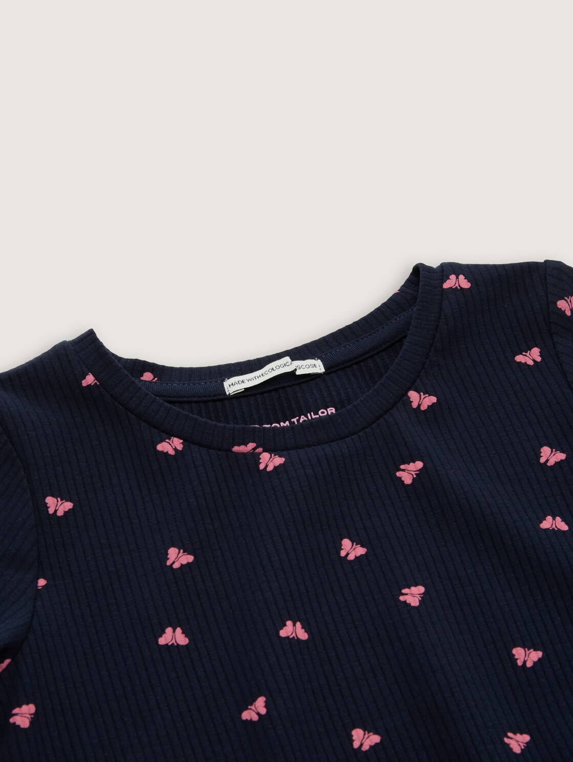 Mini-Kleid mit Rippstruktur - dark blue pink butterfly - Detail-Model-Ansicht