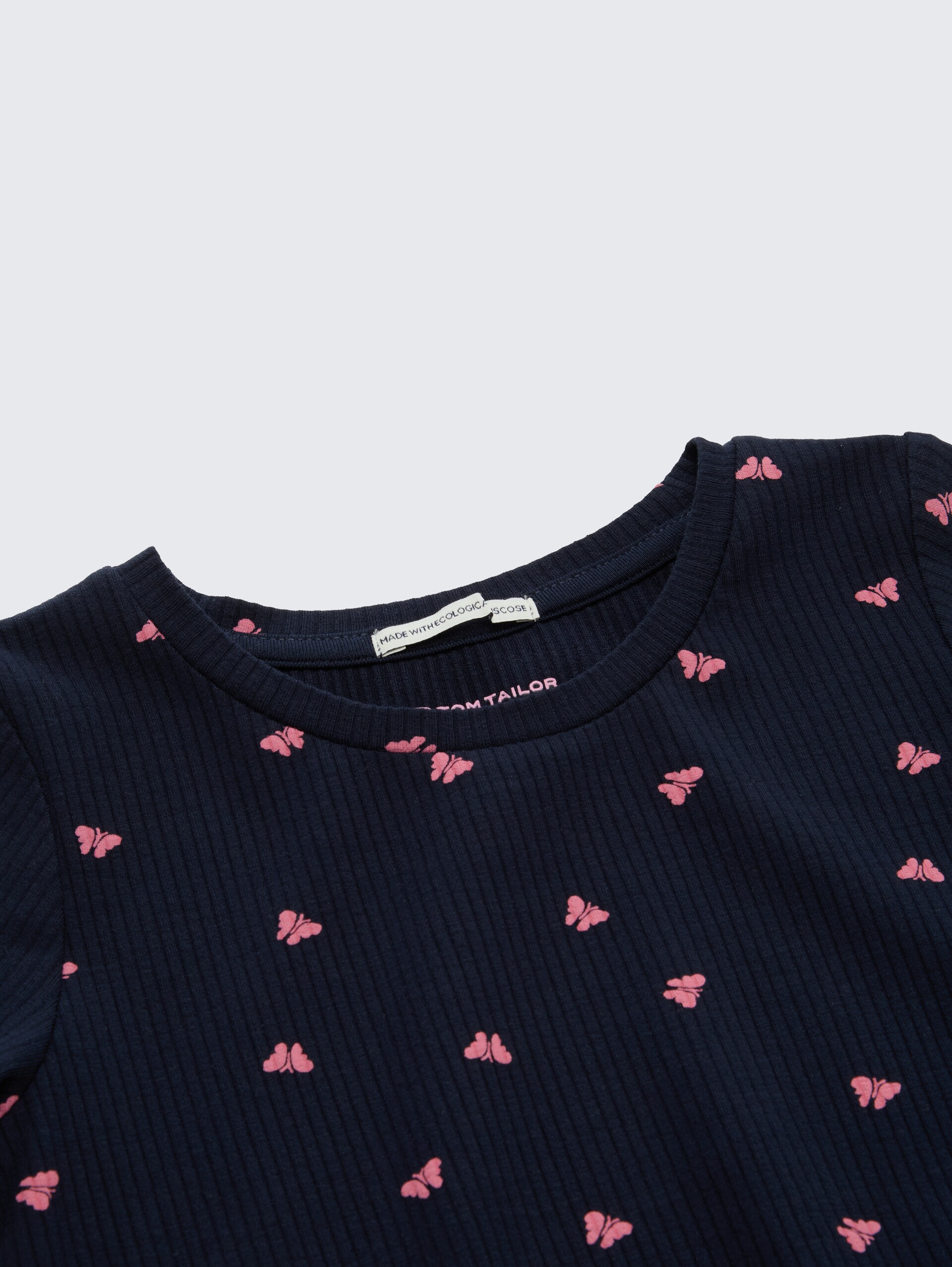 Mini-Kleid mit Rippstruktur - dark blue pink butterfly - Detail-Model-Ansicht