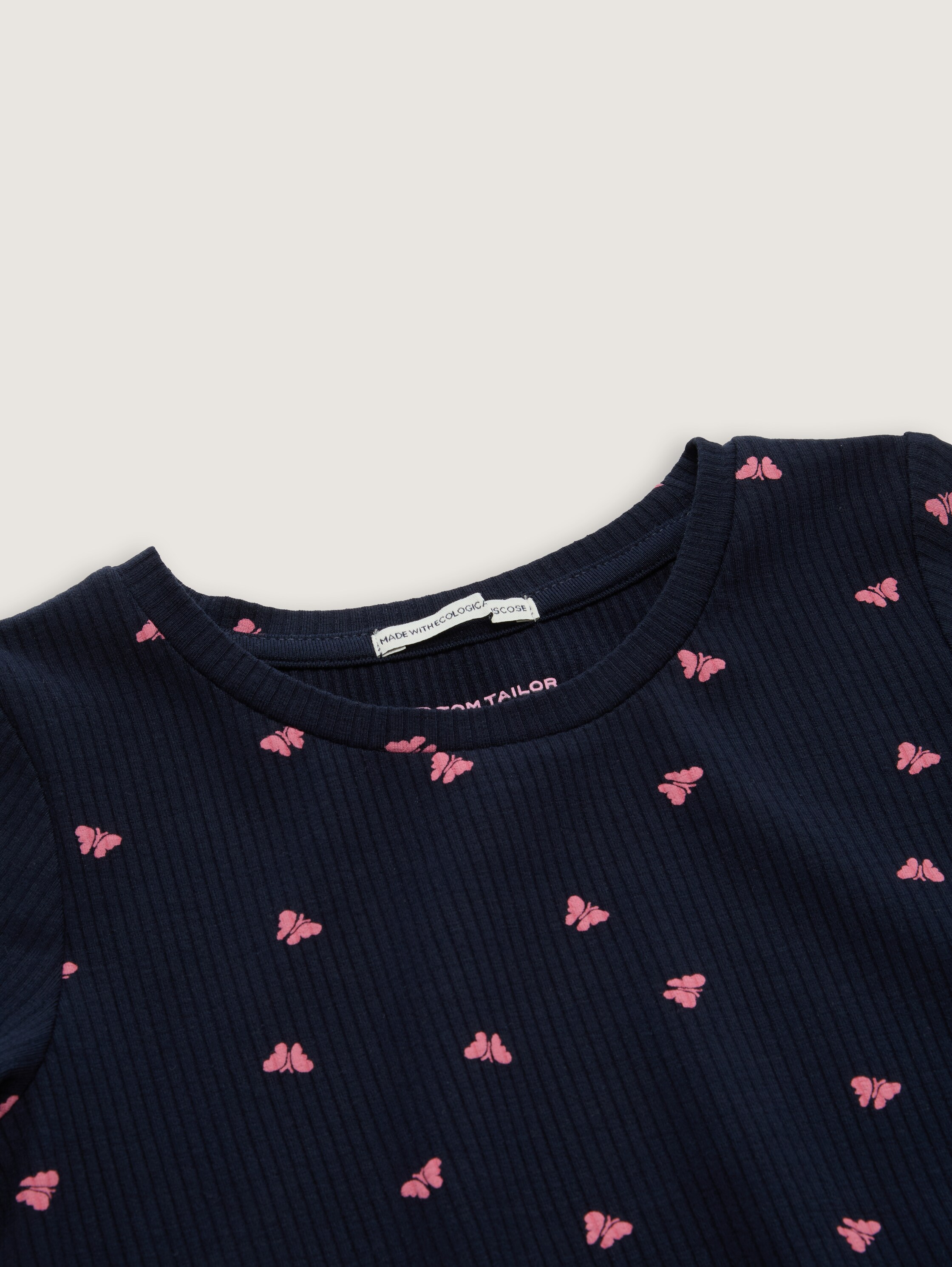 Mini-Kleid mit Muster - dark_blue_pink_butterfly - Detail-Model-Ansicht