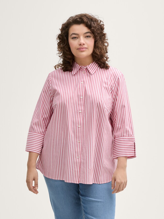 Plus Size - Losvallende blouse met streepjesmotief door Women Plus Size, mid berry white stripe