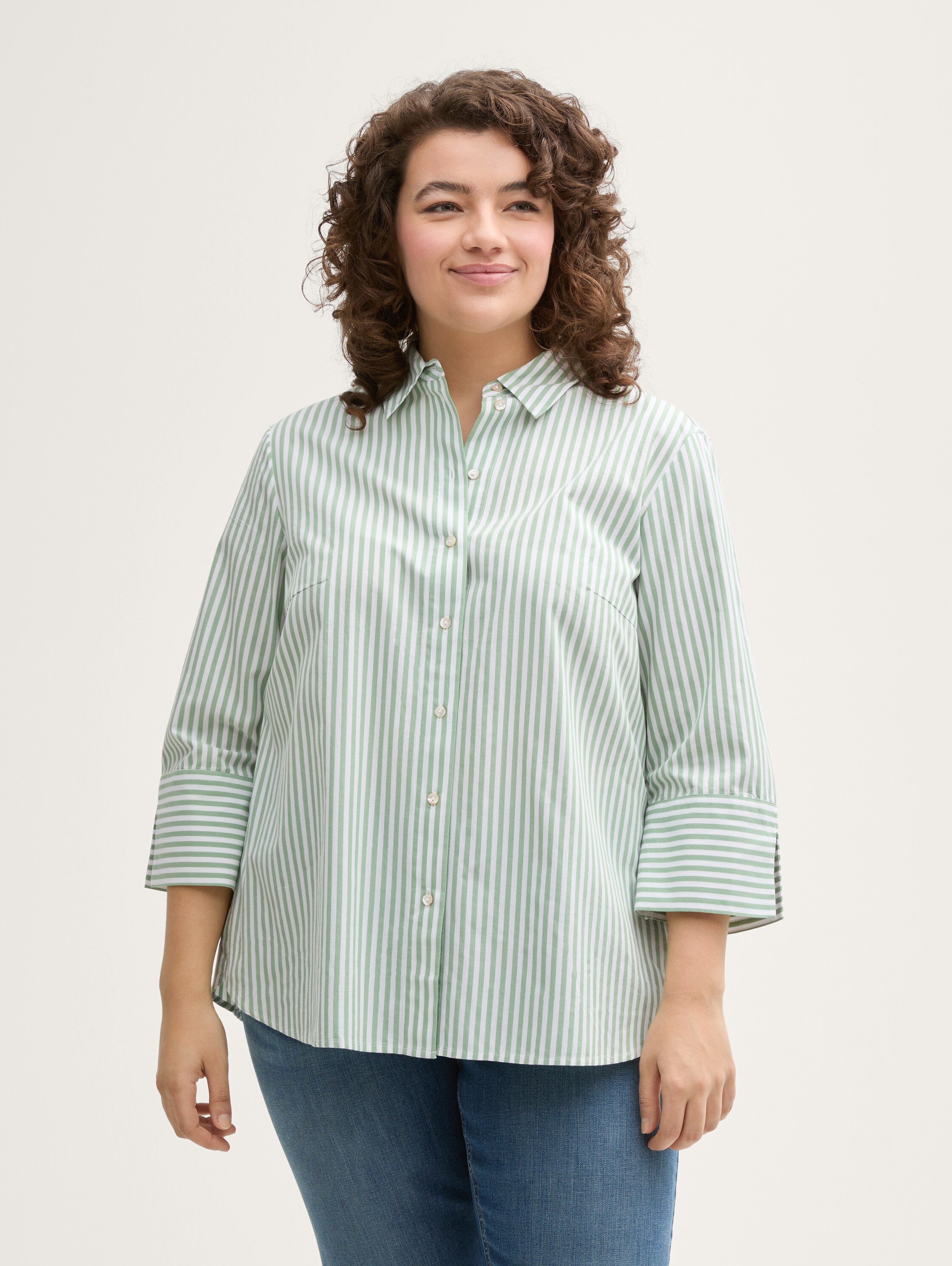 Plus Size - Loose Fit Bluse mit Streifenmuster - mid_green_white_stripe - 