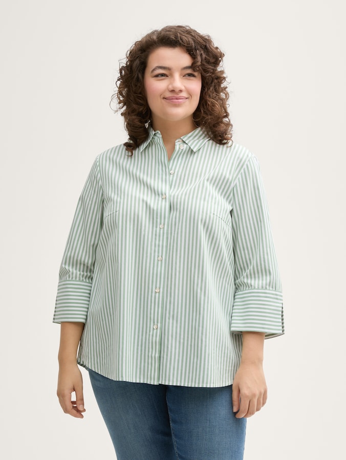 Plus Size - Losvallende blouse met streepjesmotief door Women Plus Size, mid green white stripe