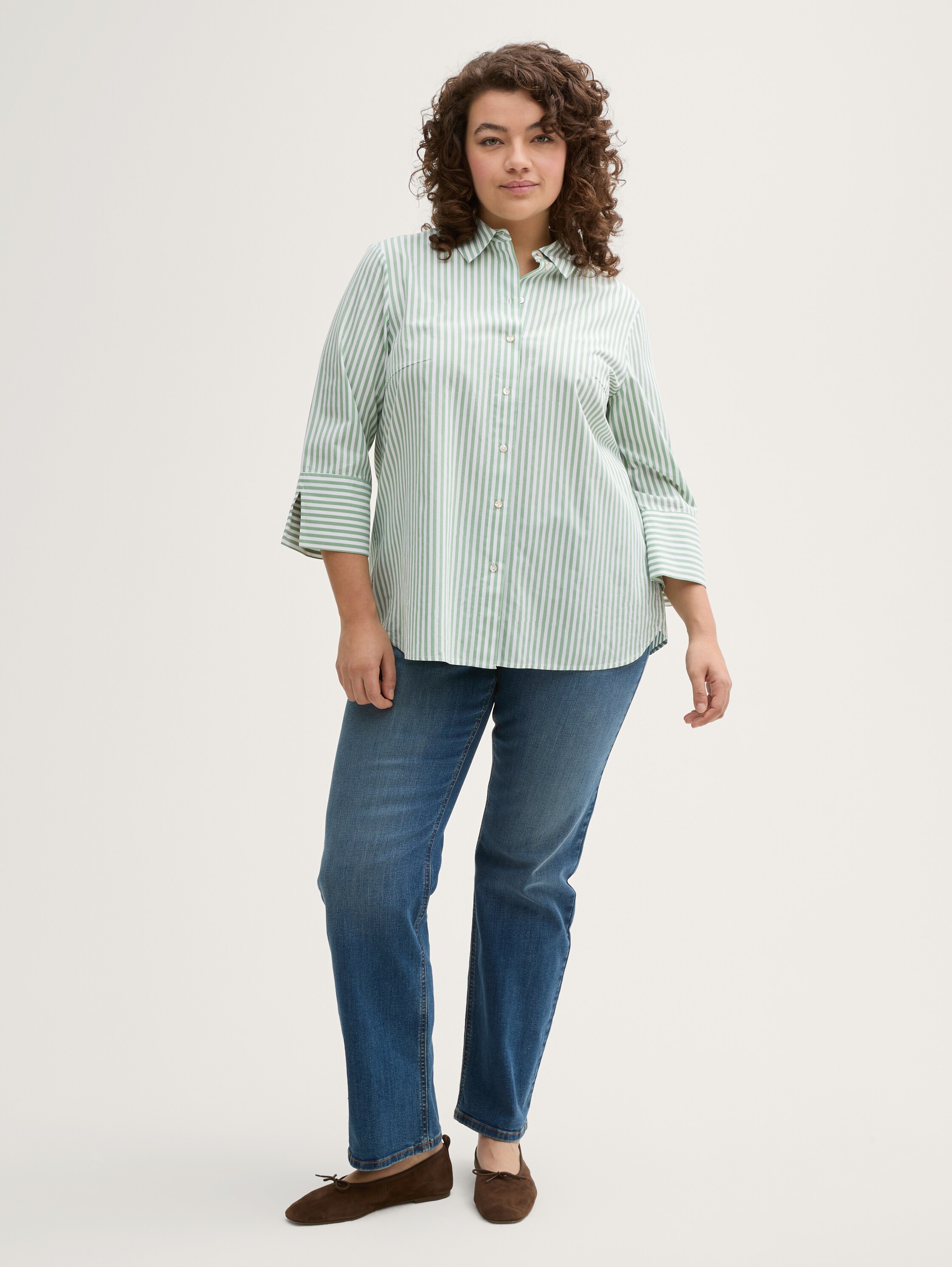 Plus Size - Loose Fit Bluse mit Streifenmuster - mid_green_white_stripe - 