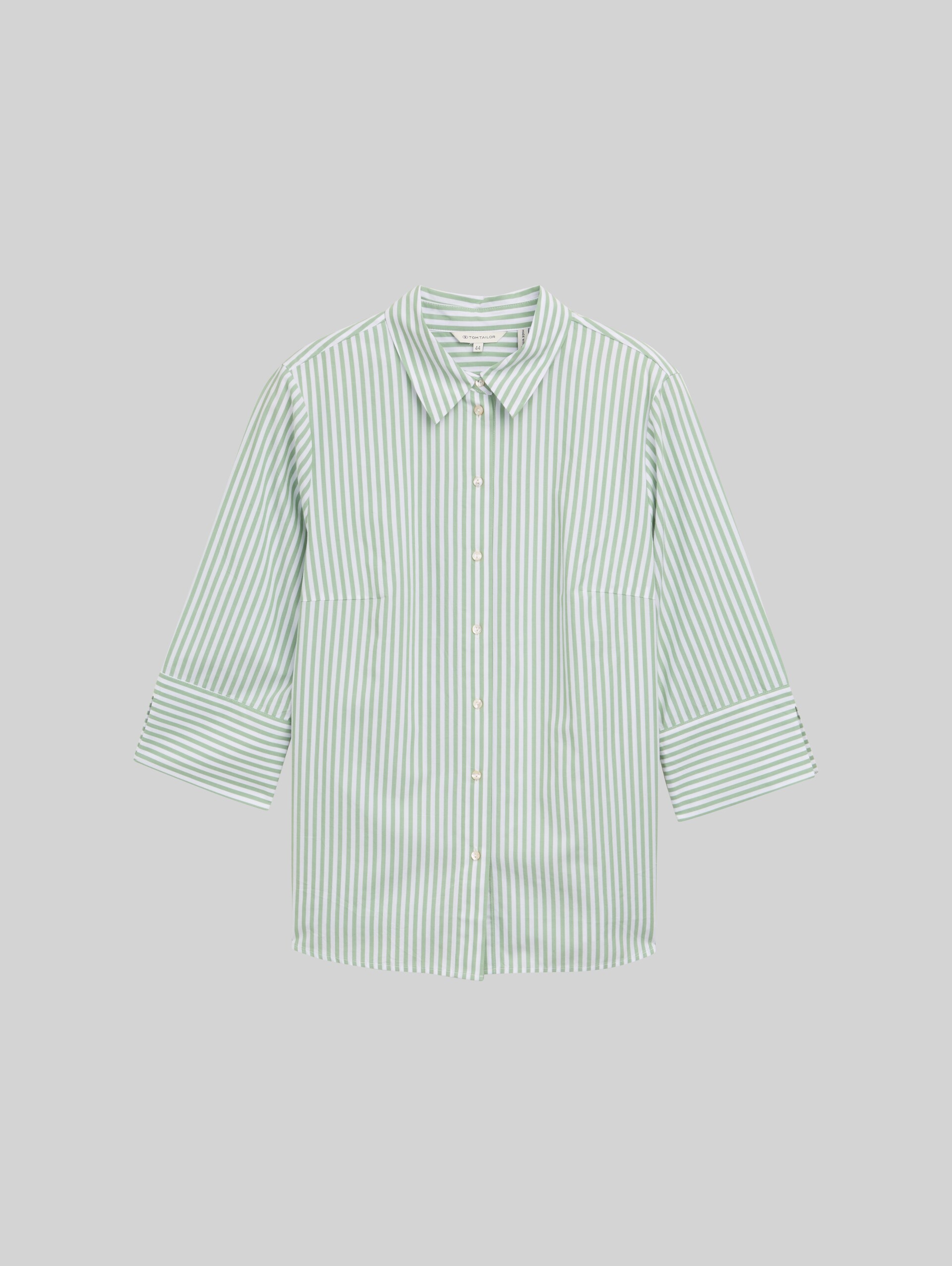 Plus Size - Loose fit blouse with striped pattern - mid green white stripe - Front product view