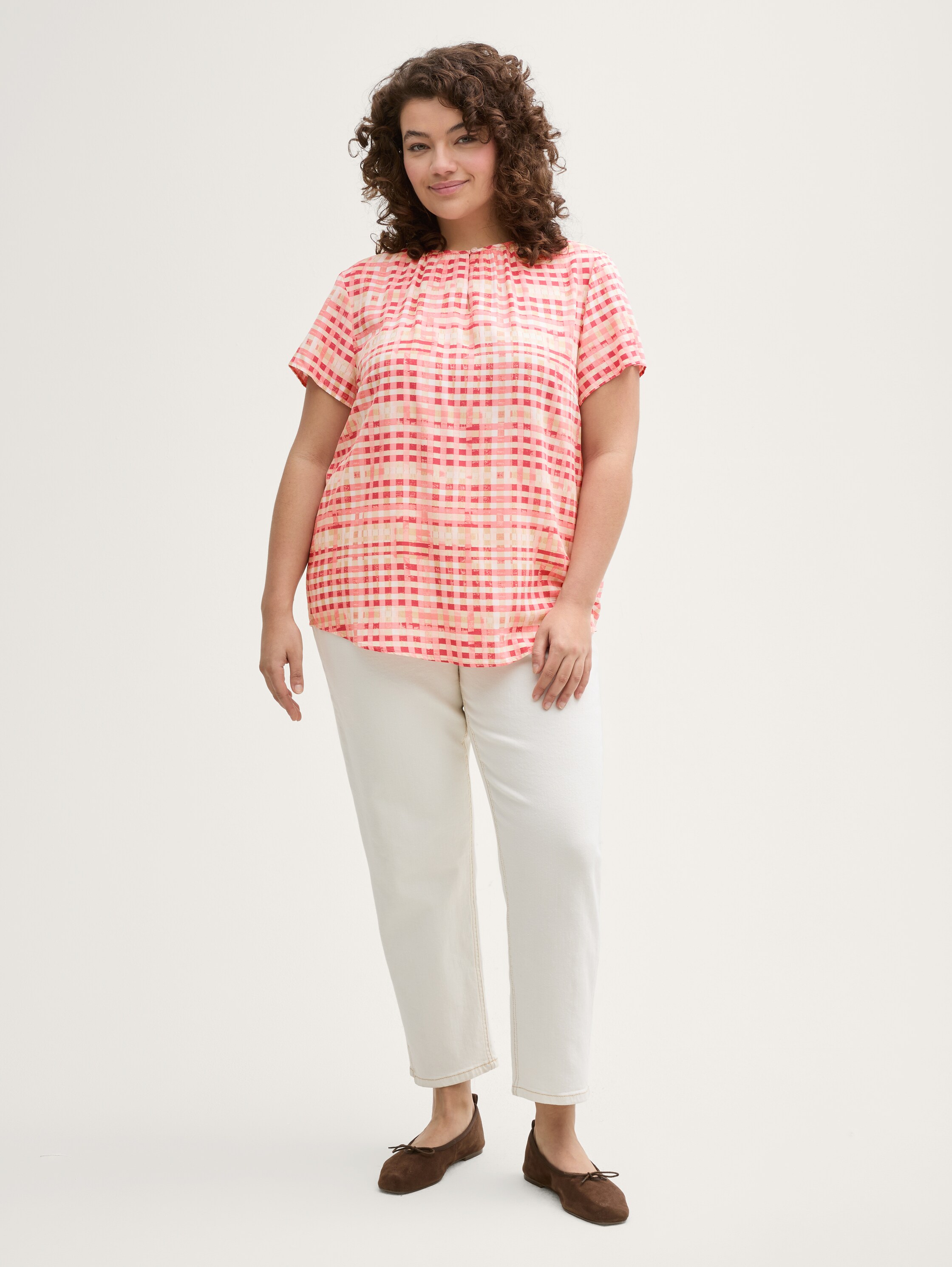 Plus Size - Bluse aus Viskose - berry_red_check_design - 