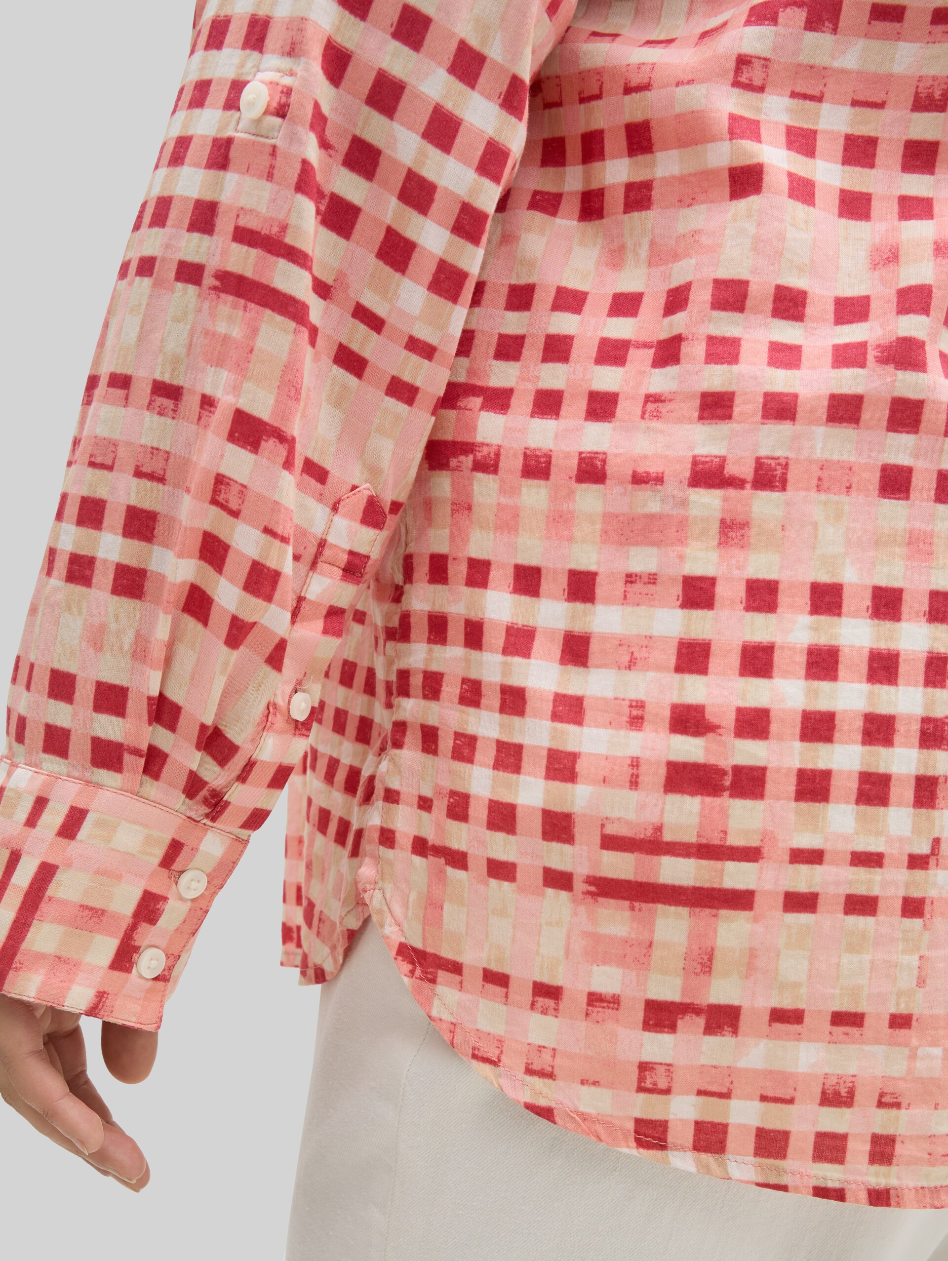 Plus Size - Patterned blouse - berry red check design - Detail model view