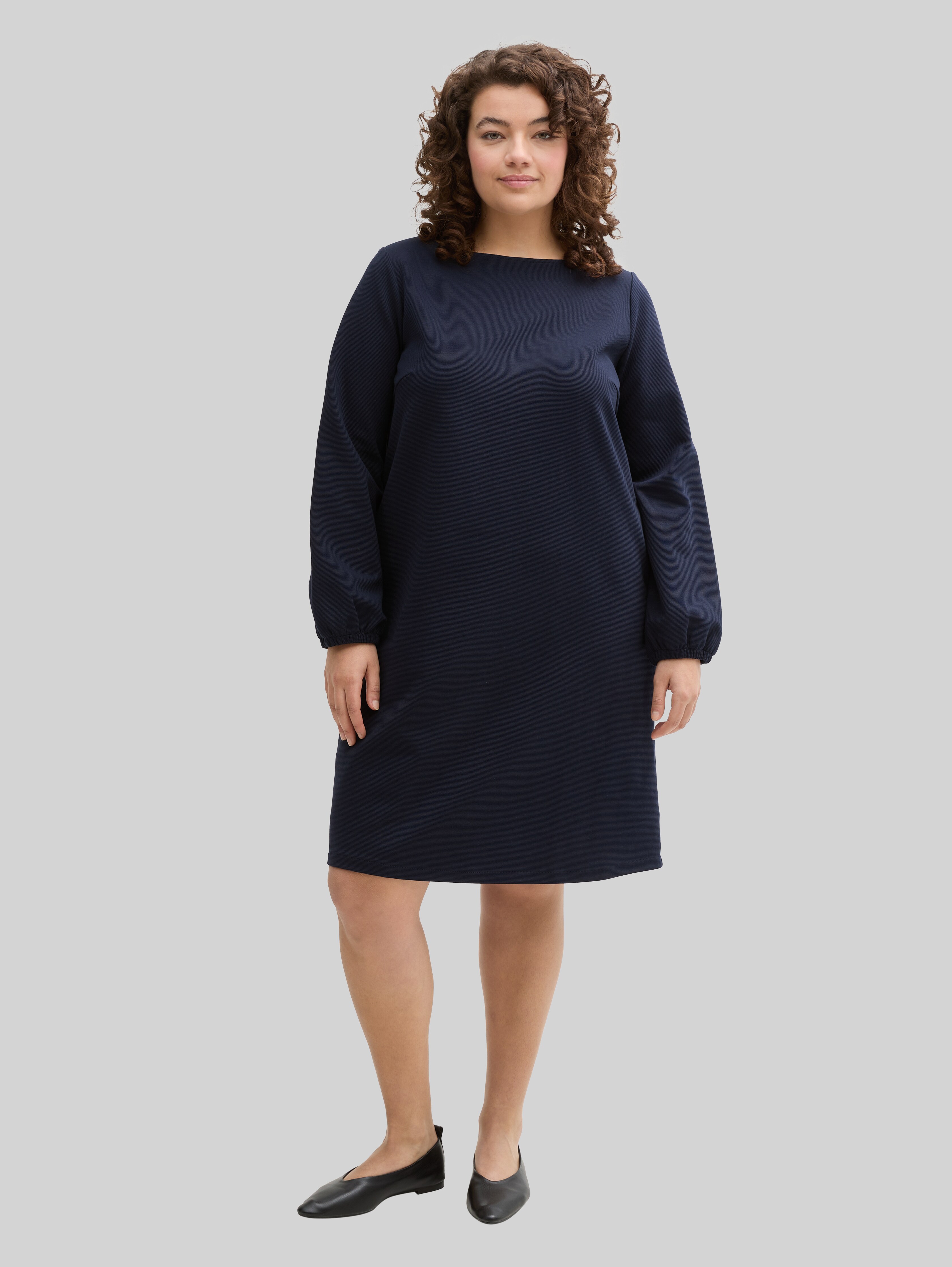 TOM TAILOR Damen Plussize Kleid – Gemustert, Mit Raffungen, 7/8-Ärmel, Gr. 44-54