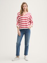 Pull en maille loose fit avec capuche - red melange block stripe - Vue de face du modèle