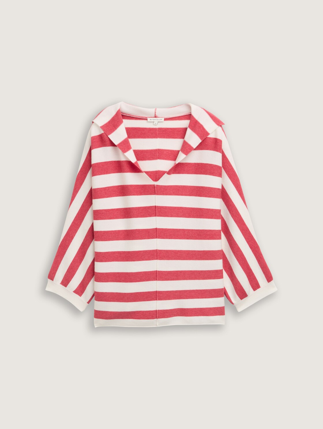 Loose Fit Strickpullover mit Kapuze - red melange block stripe