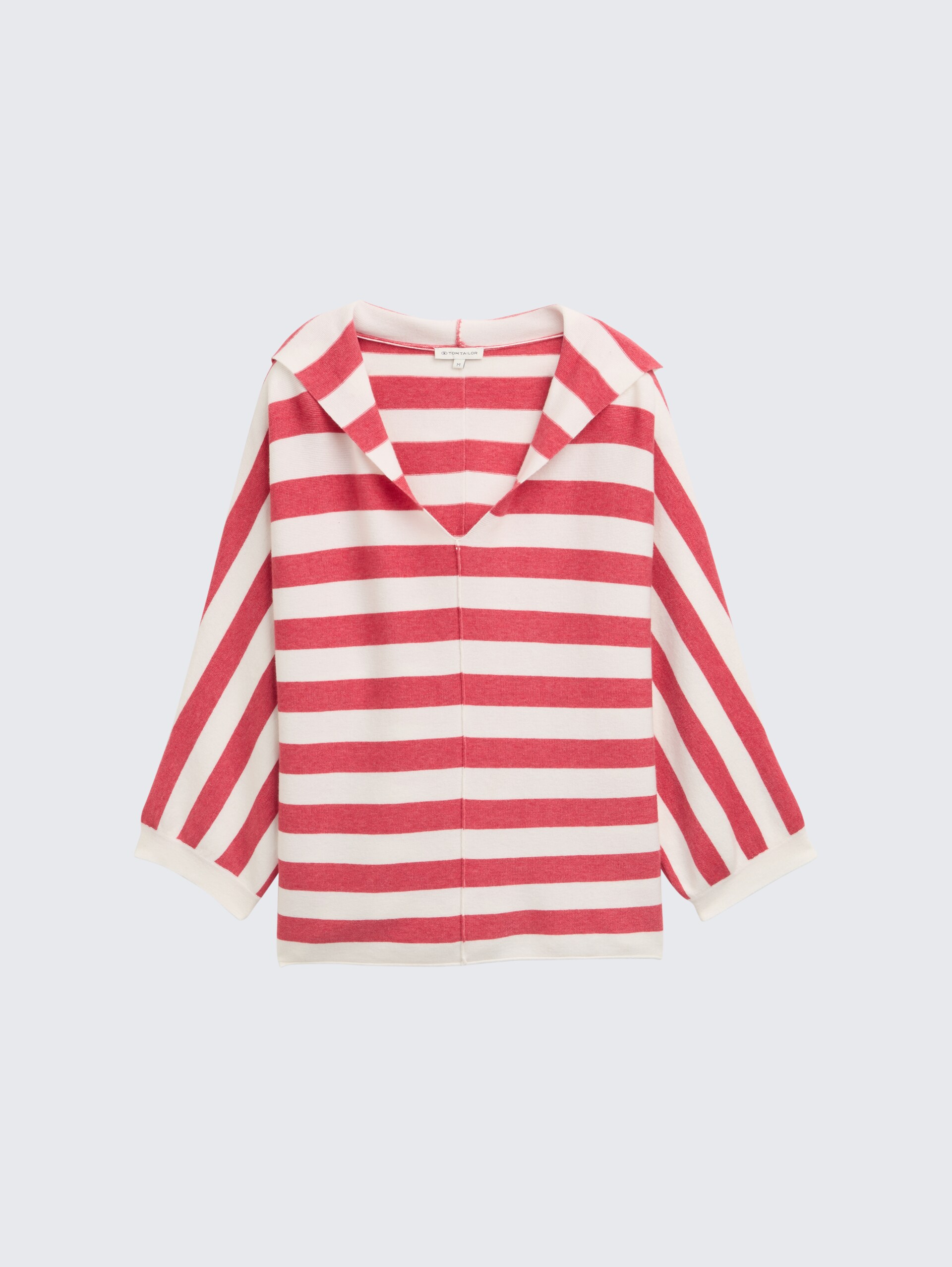 Loose Fit Strickpullover mit Kapuze - red melange block stripe