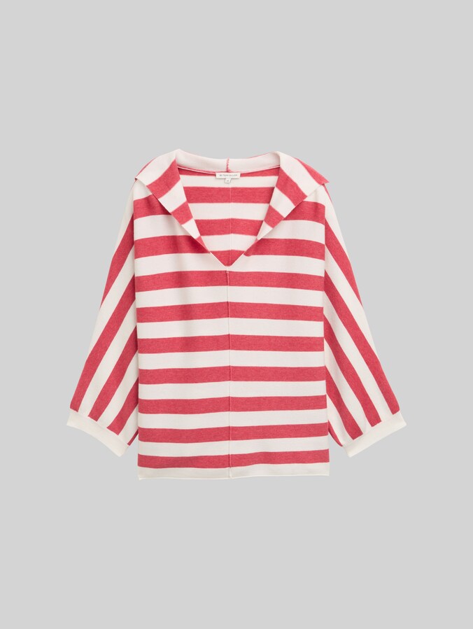 Pull en maille loose fit avec capuche par Women, red melange block stripe