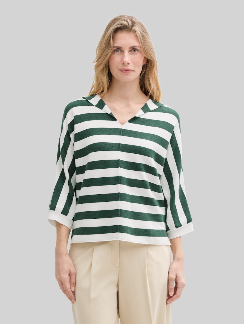 Loose Fit Strickpullover mit Kapuze von Women, green melange block stripe