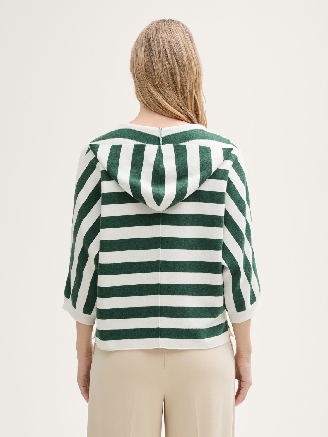 Loose Fit Strickpullover mit Kapuze - green melange block stripe
