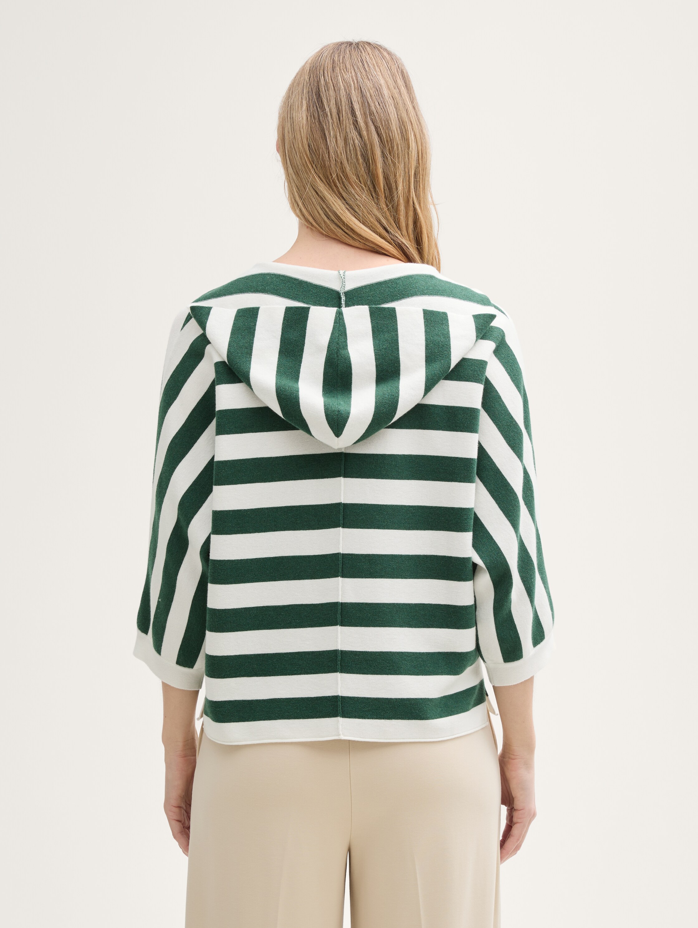 Loose Fit Strickpullover mit Kapuze - green_melange_block_stripe - 