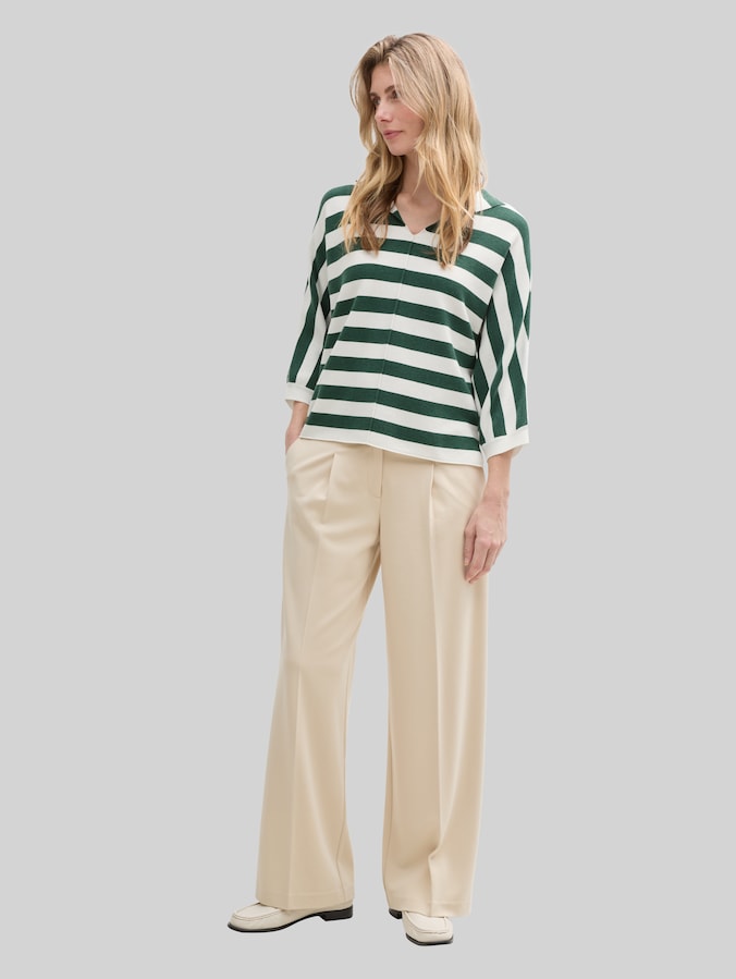 Pull en maille loose fit avec capuche par Women, green melange block stripe