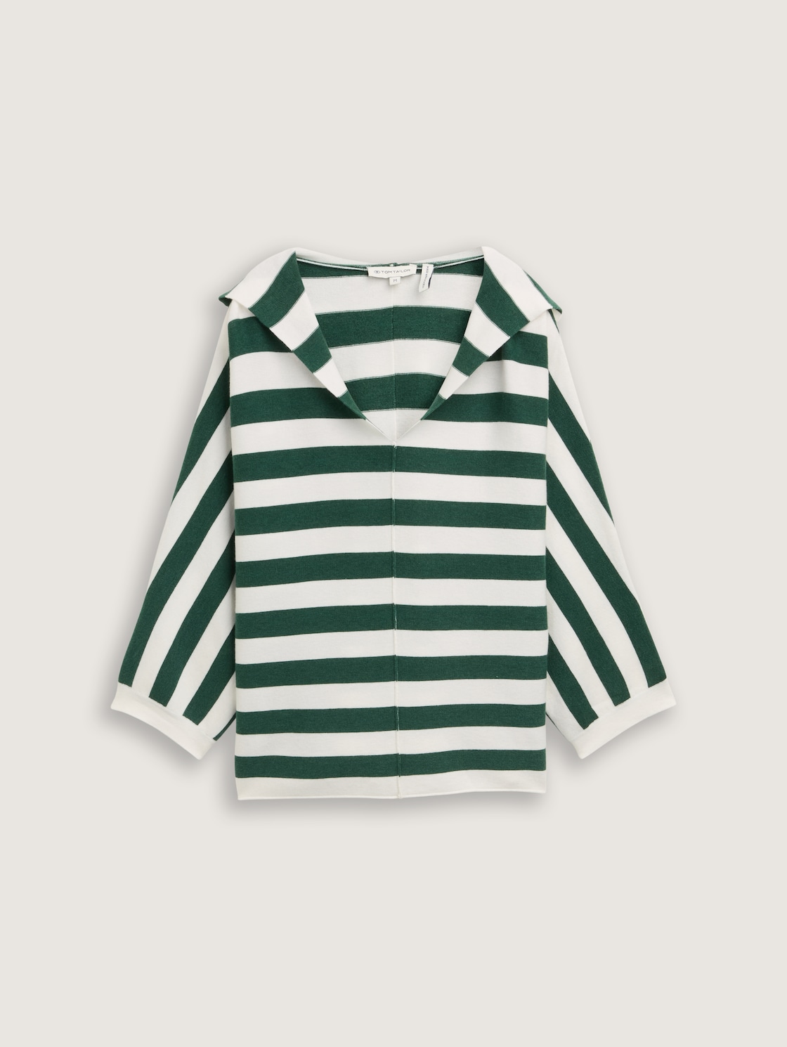 Loose Fit Strickpullover mit Kapuze - green melange block stripe