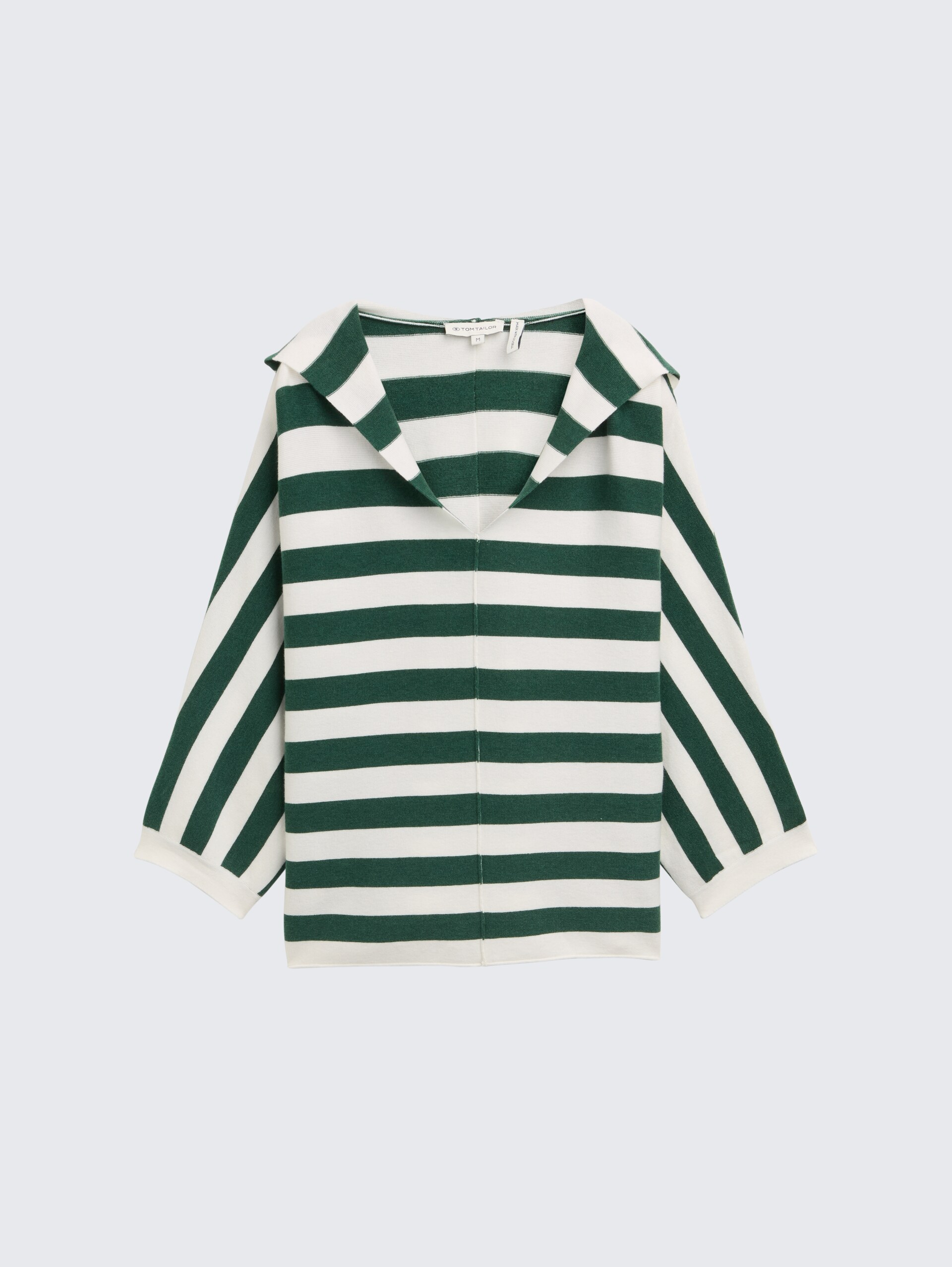 Loose Fit Strickpullover mit Kapuze - green melange block stripe