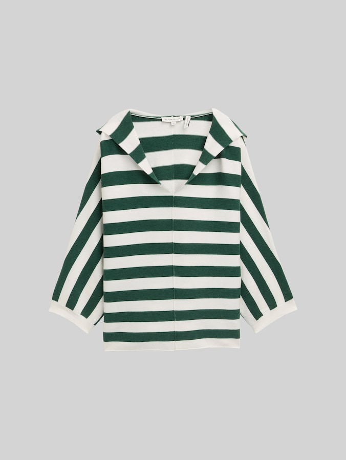 Loose Fit Strickpullover mit Kapuze von Women, green melange block stripe