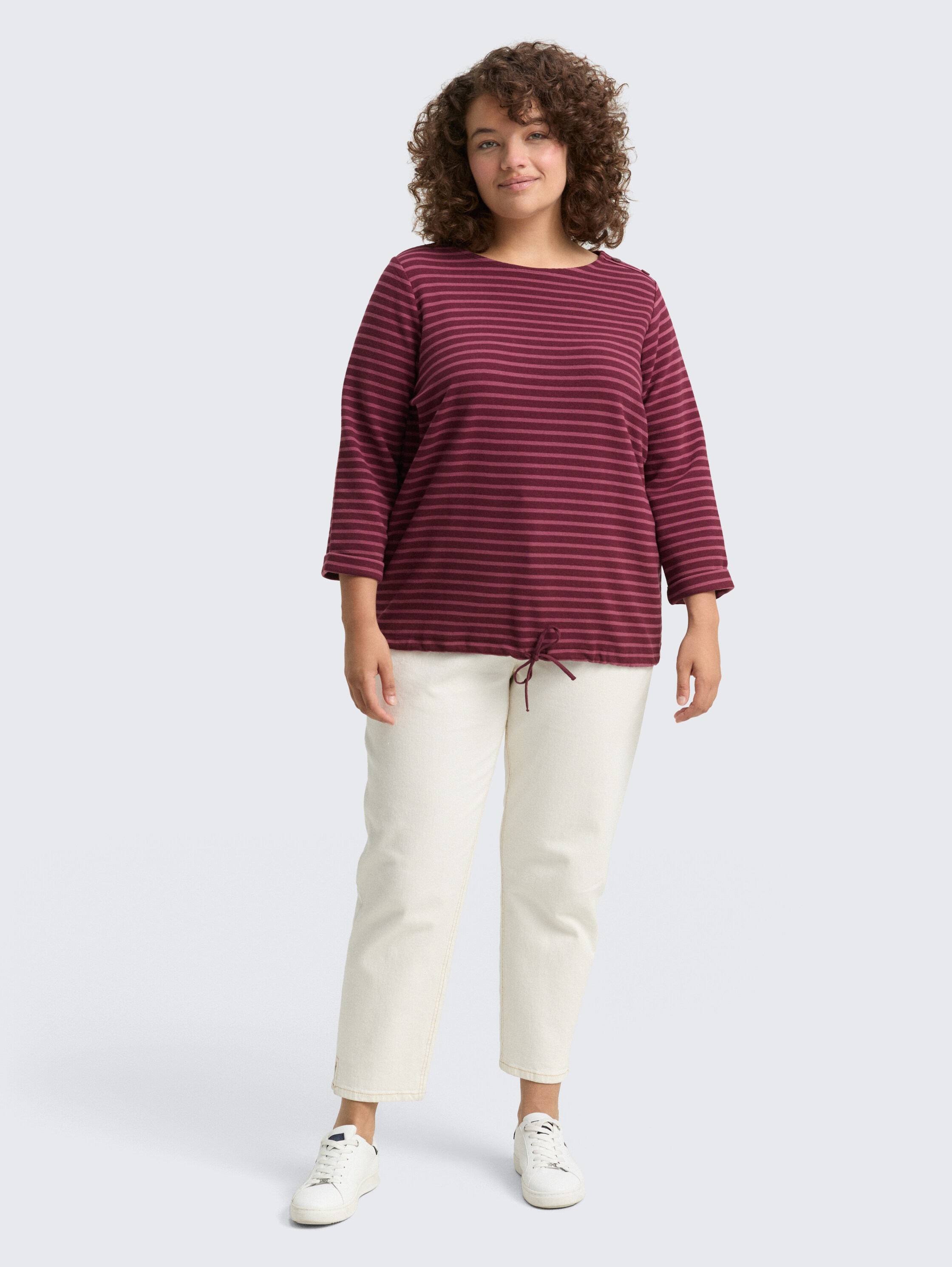Plus Size - Shirt met lange mouwen en knoopdetails - oxblood_red_stripe - 