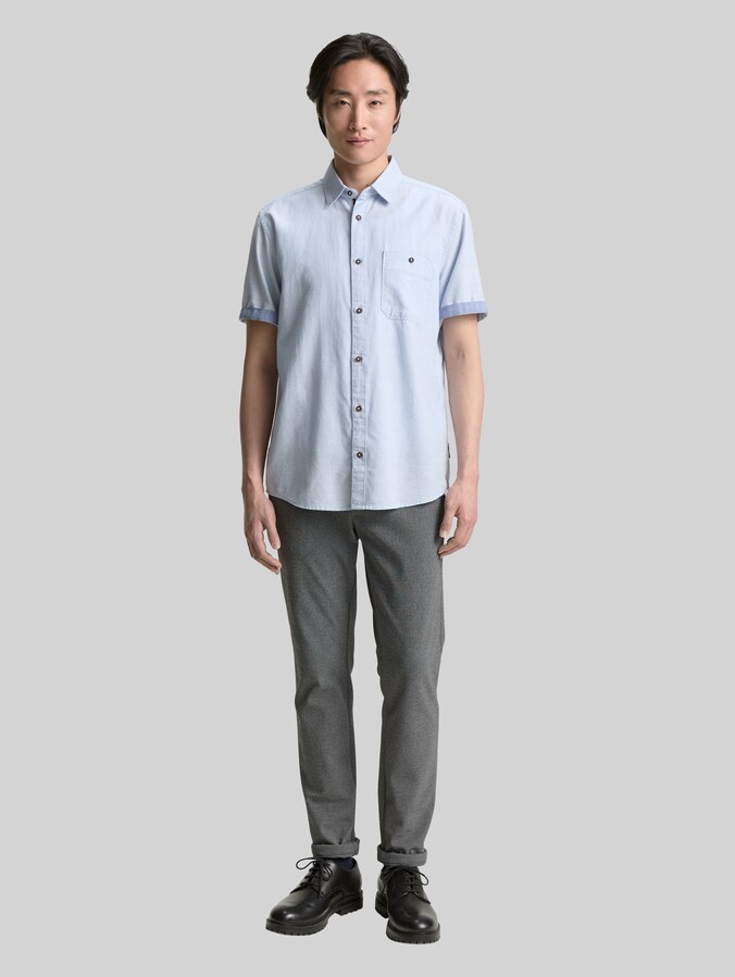 Regular Fit Kurzarmhemd mit Brusttasche von Men, powder blue zigzag structure