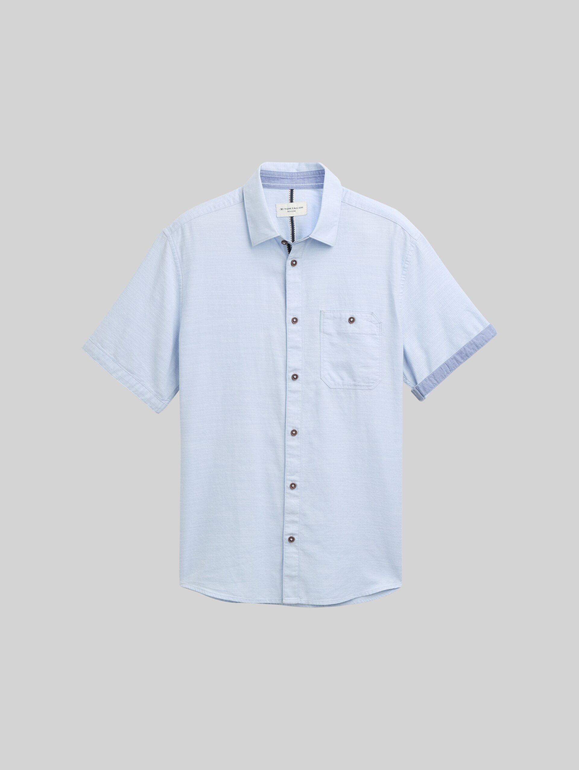 Regular fit short sleeve shirt with breast pocket - powder blue zigzag structure - Front product view