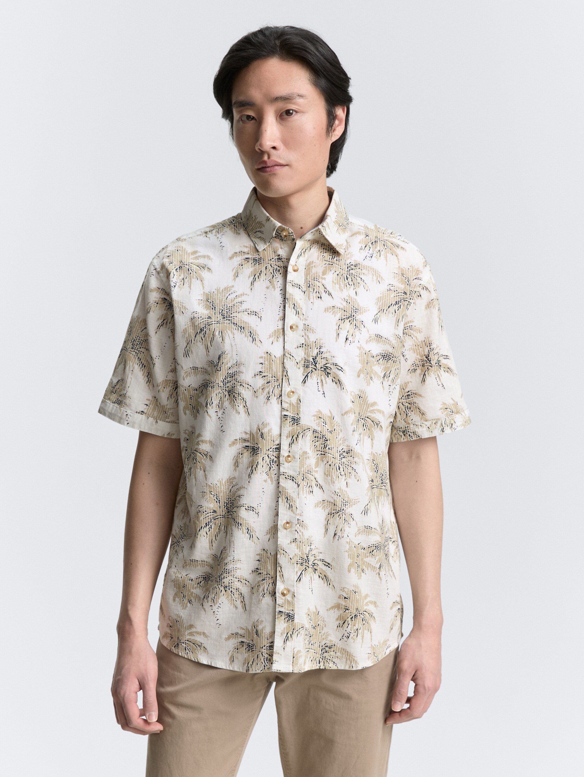 Regular Fit Kurzarmhemd mit Palmen-Print - off_white_stripe_palm_design - 