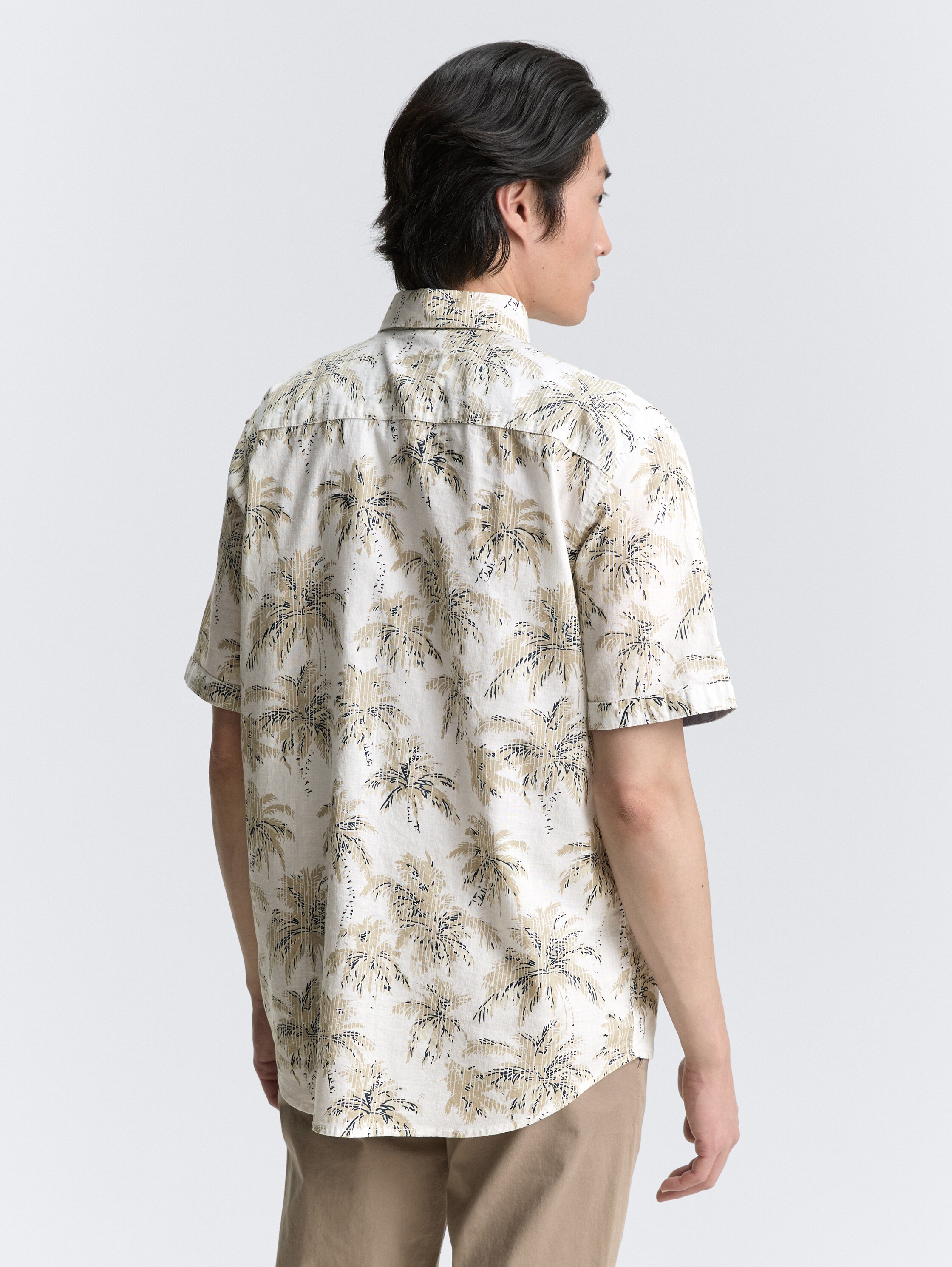Regular Fit Kurzarmhemd mit Palmen-Print - off_white_stripe_palm_design - 