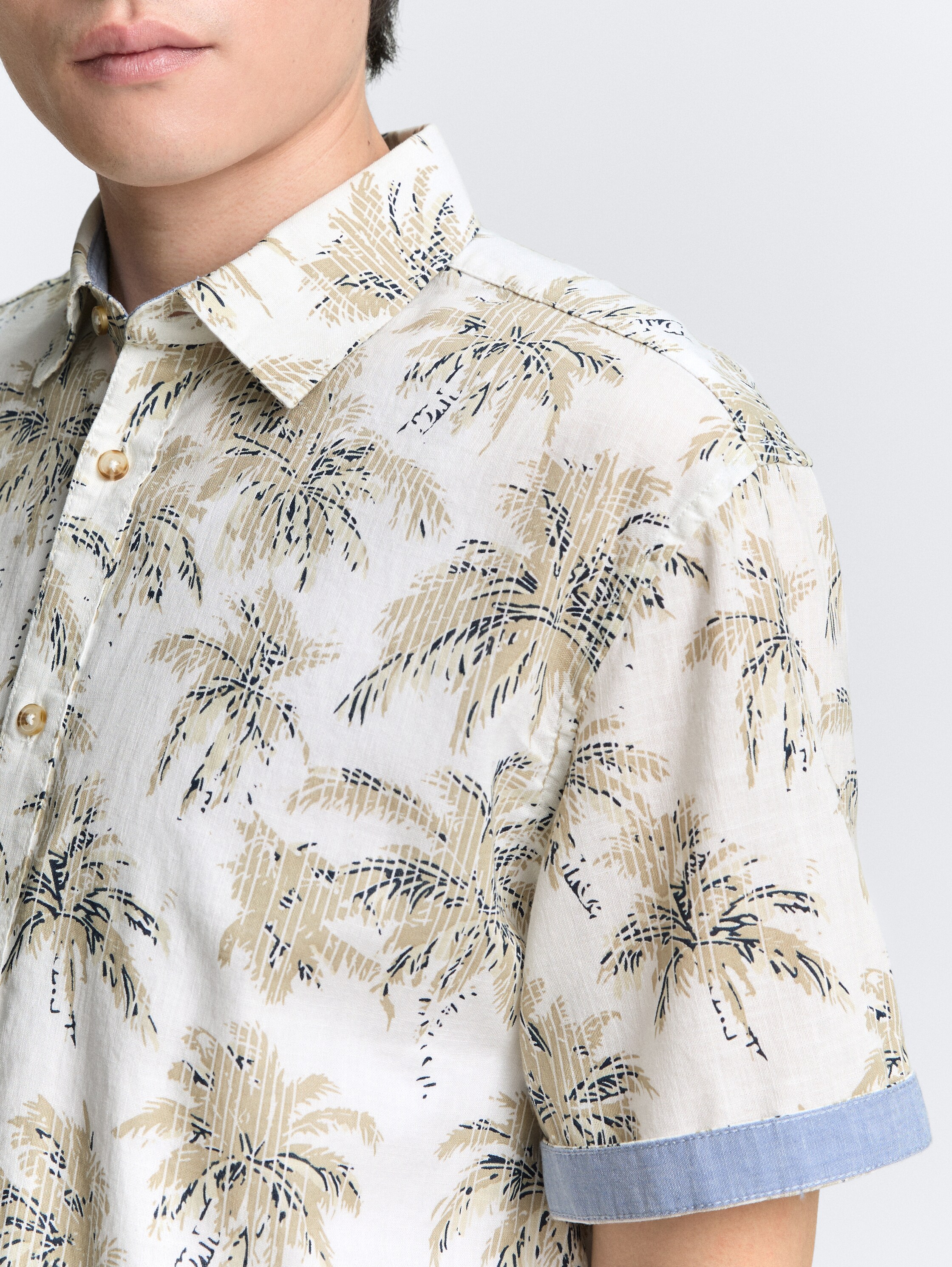 Regular Fit Kurzarmhemd mit Palmen-Print - off_white_stripe_palm_design - 