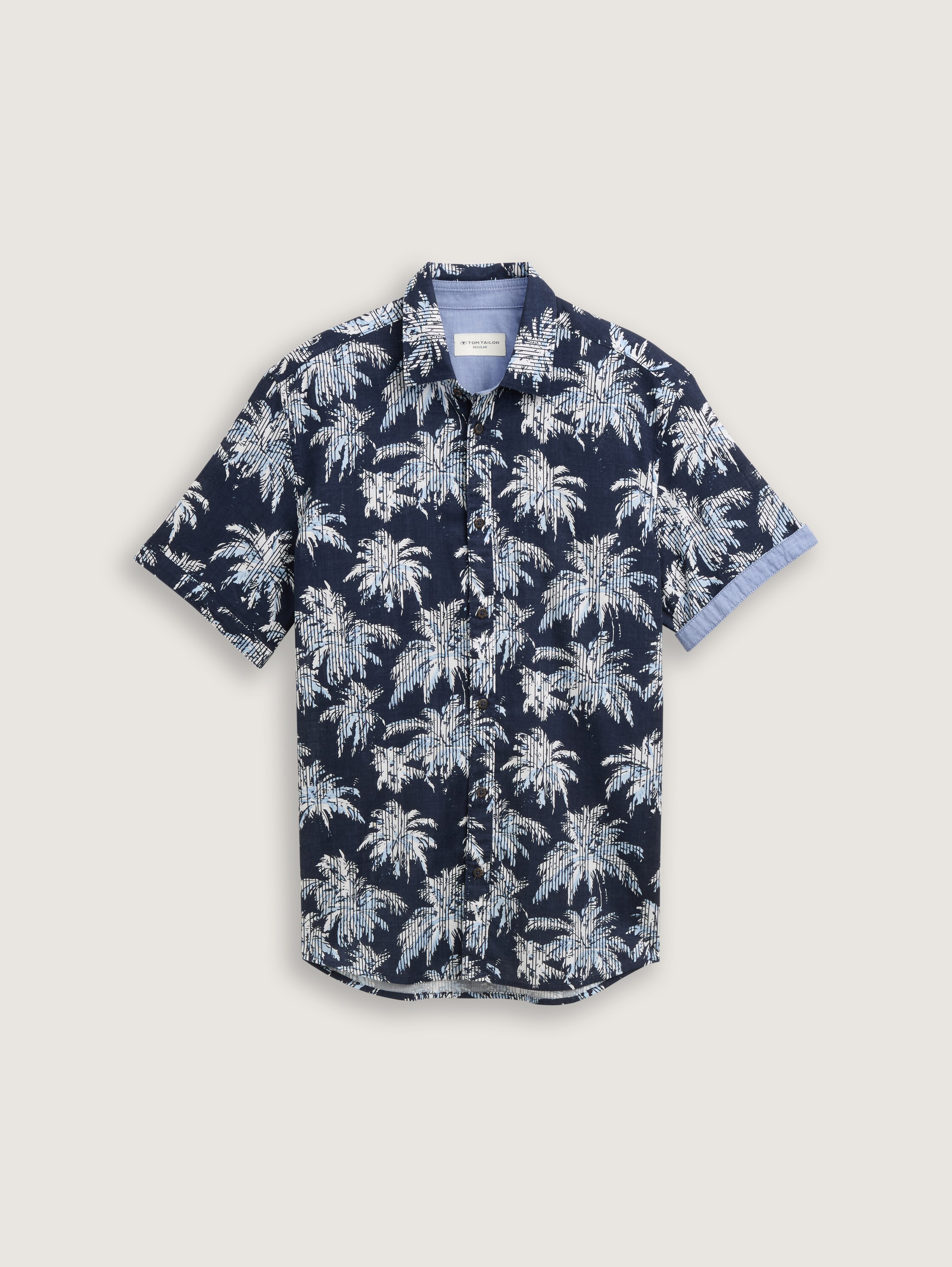 Regular Fit Kurzarmhemd mit Palmen-Print - navy_blue_stripe_palm_design - 