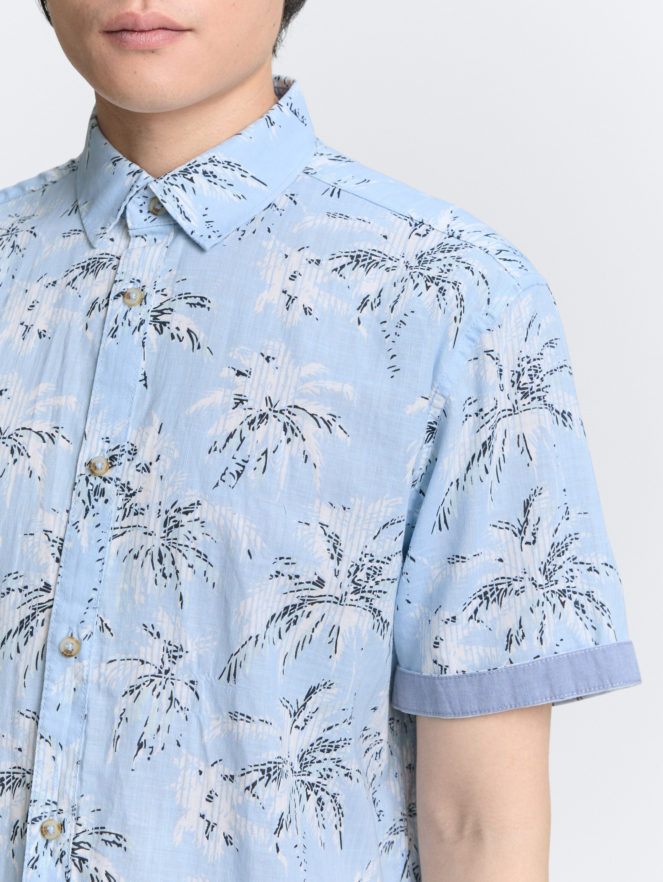 Chemise à manches courtes Regular Fit avec imprimé palmiers - powder_blue_stripe_palm_design - 