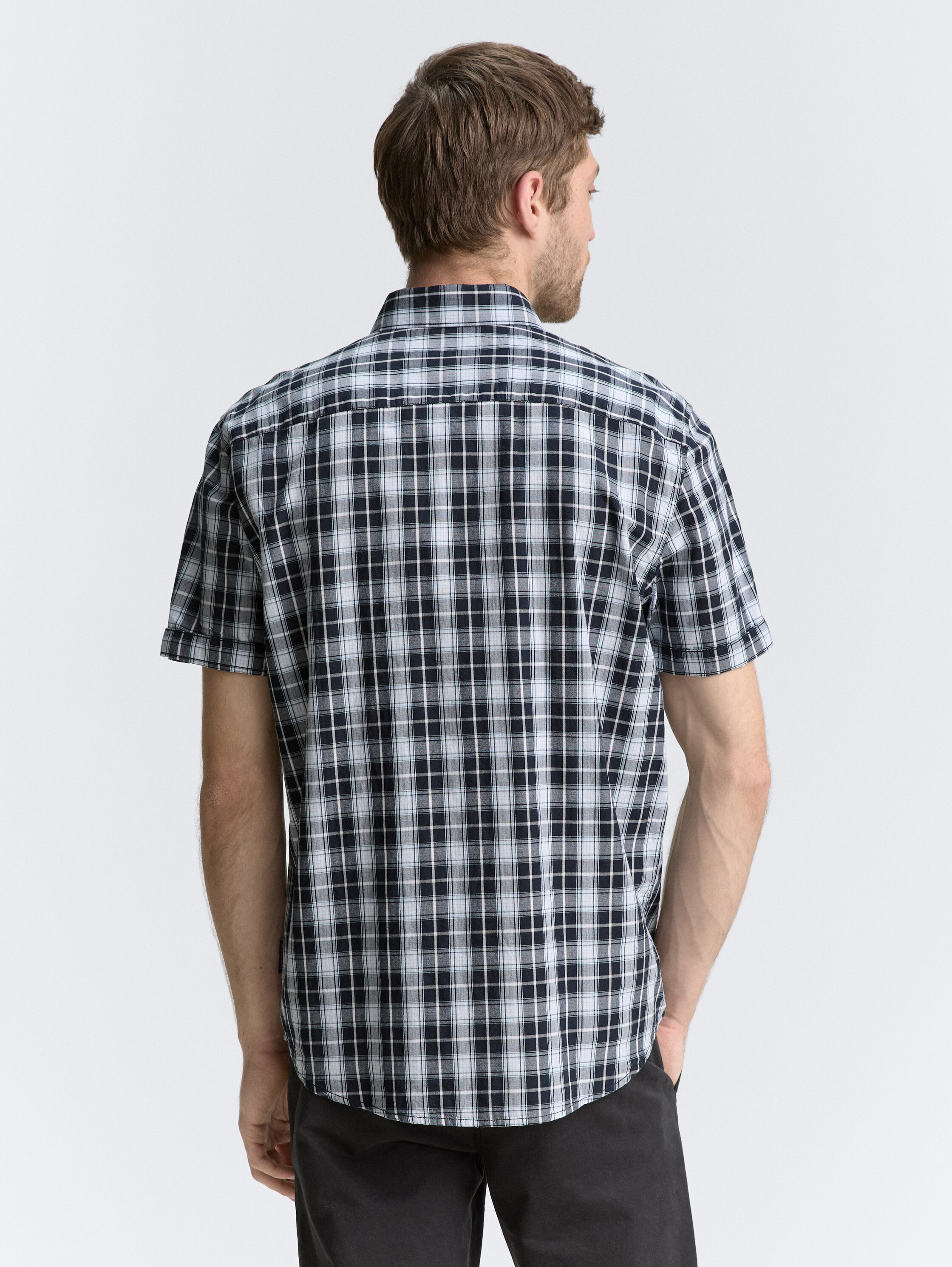 Regular fit short sleeve shirt with checked pattern - navy_powder_blue_check - 